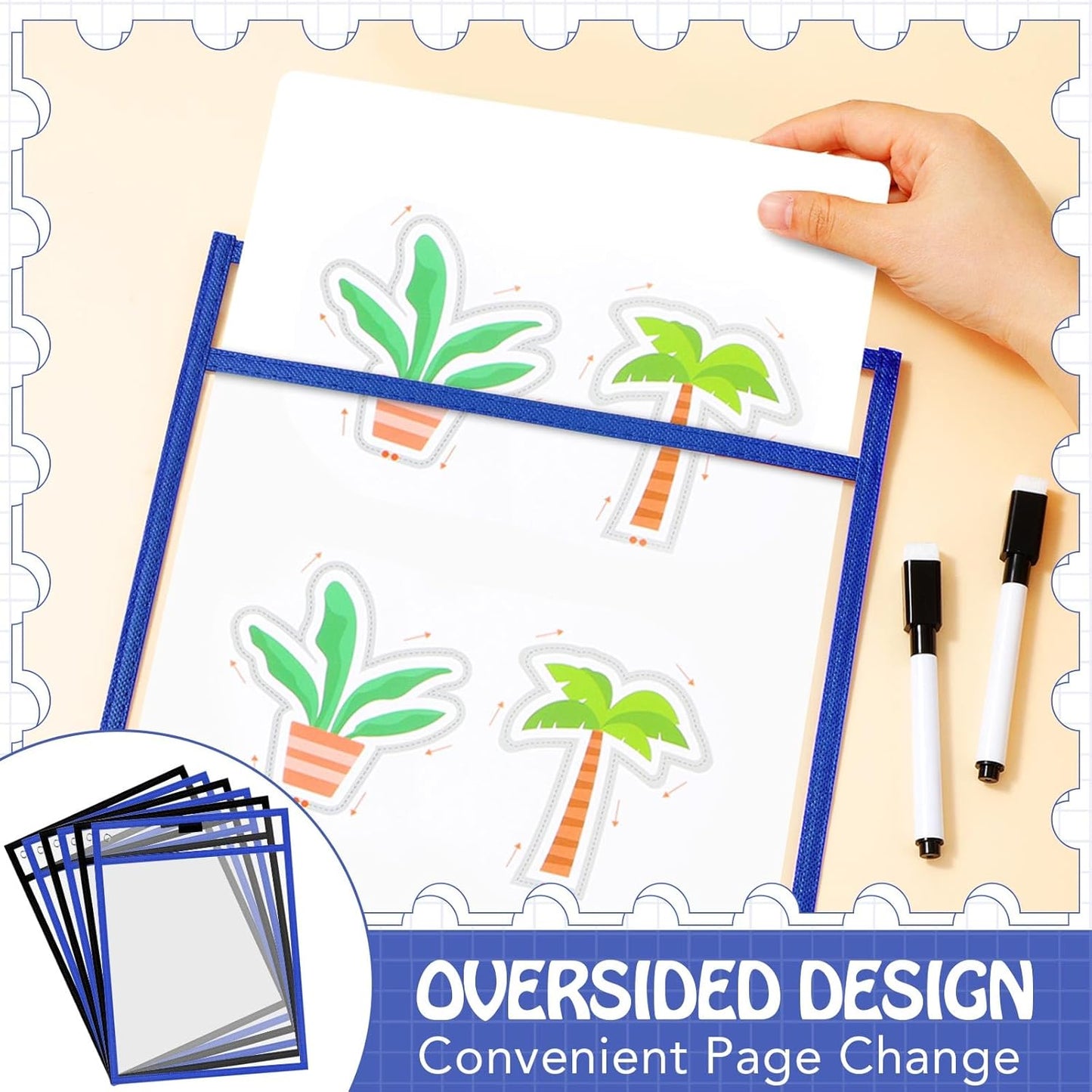 Teling 150 Pcs Dry Erase Pockets Bulk Reusable Job Ticket Holders Clear Plastic Sleeve Protector Work Order Sleeve Shop Ticket Holder for Welcome Teacher Back Office Supplies(10 x 14'',Black Blue Red)