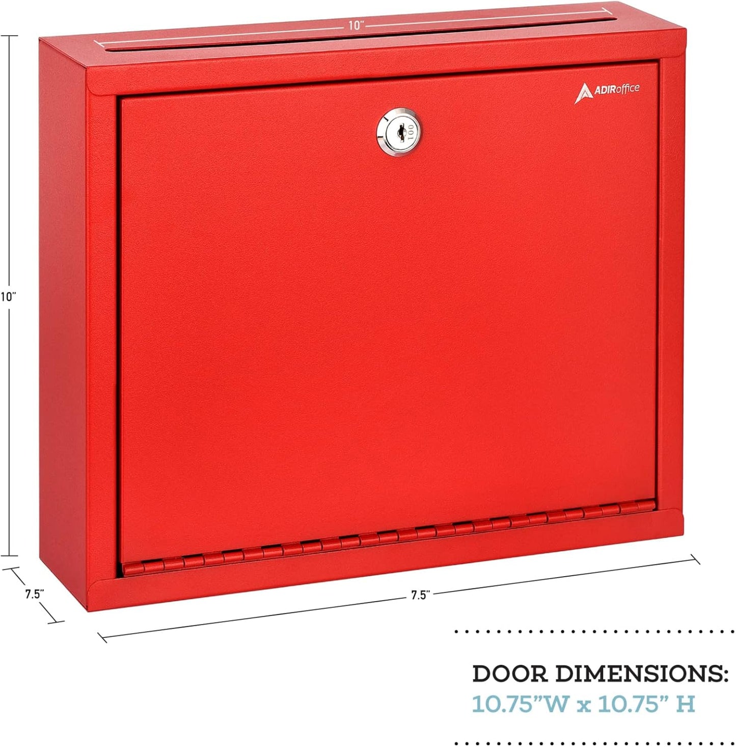Adir Metal Suggestion Box with Lock and Slot, Wall Mount Deposit Box for Payments and Checks, Office Mail Box for Employees, Mailbox for House, Safe Drop Box with Keys - 3x10x12 Inch Red