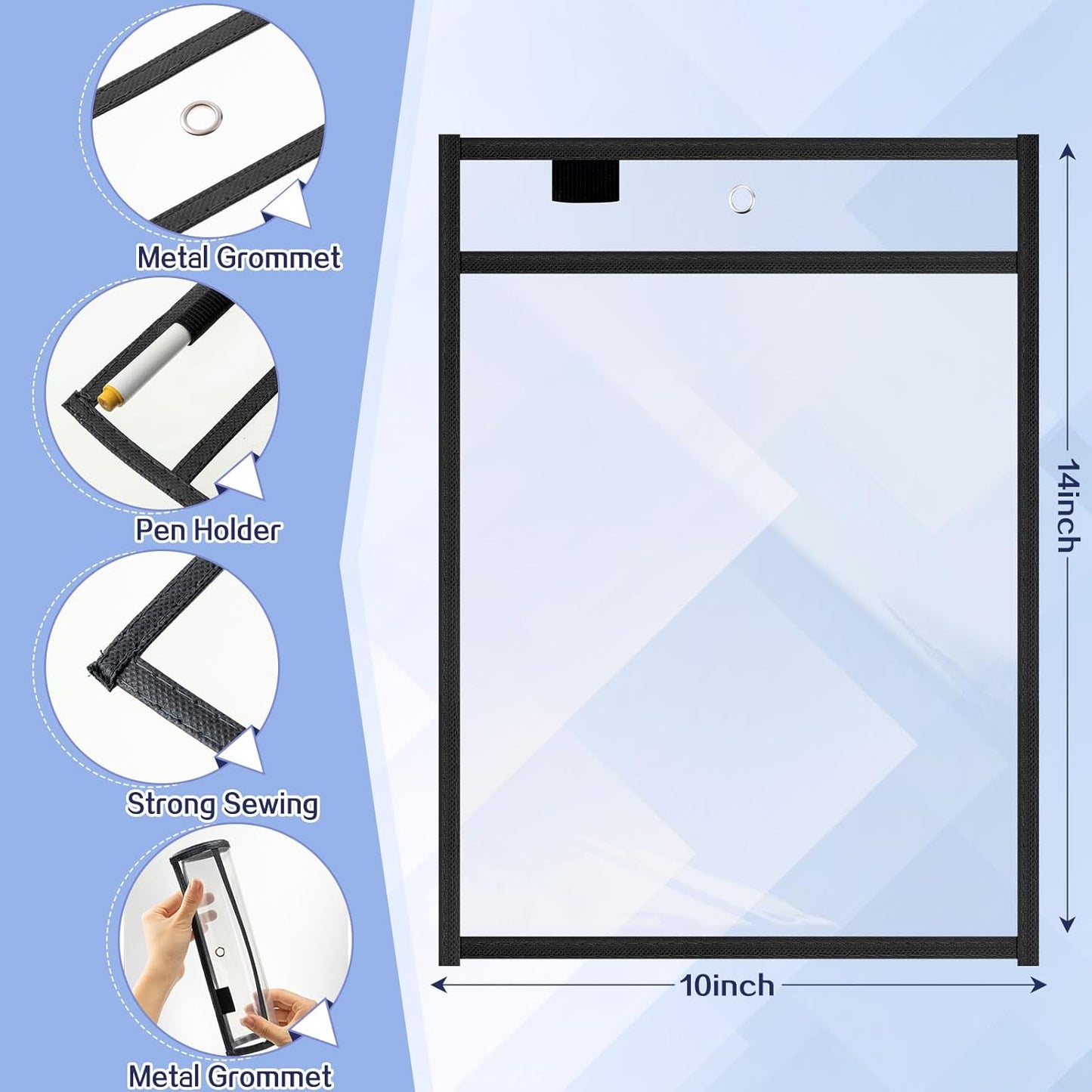 Seajan 120 Pcs Clear Dry Erase Pockets Plastic Sleeves for Paper 14 x 10 Inch Reusable Document Holder Shop Ticket Holders Dry Erase Pocket Organizer Teacher Supplies for Classroom (Black, White)