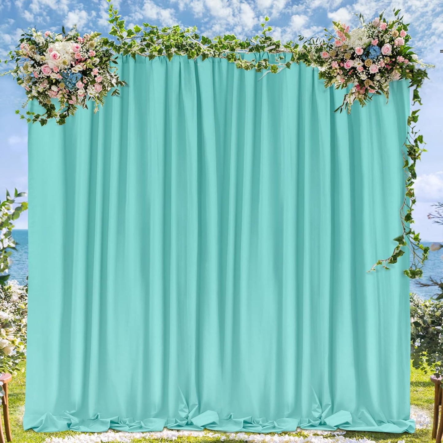 Turquoise Backdrop Curtains: 6 Panels 5ft x 10ft Polyester Backdrop Drapes for Wedding Mermaid Party Photography Decorations 30ft x 10ft
