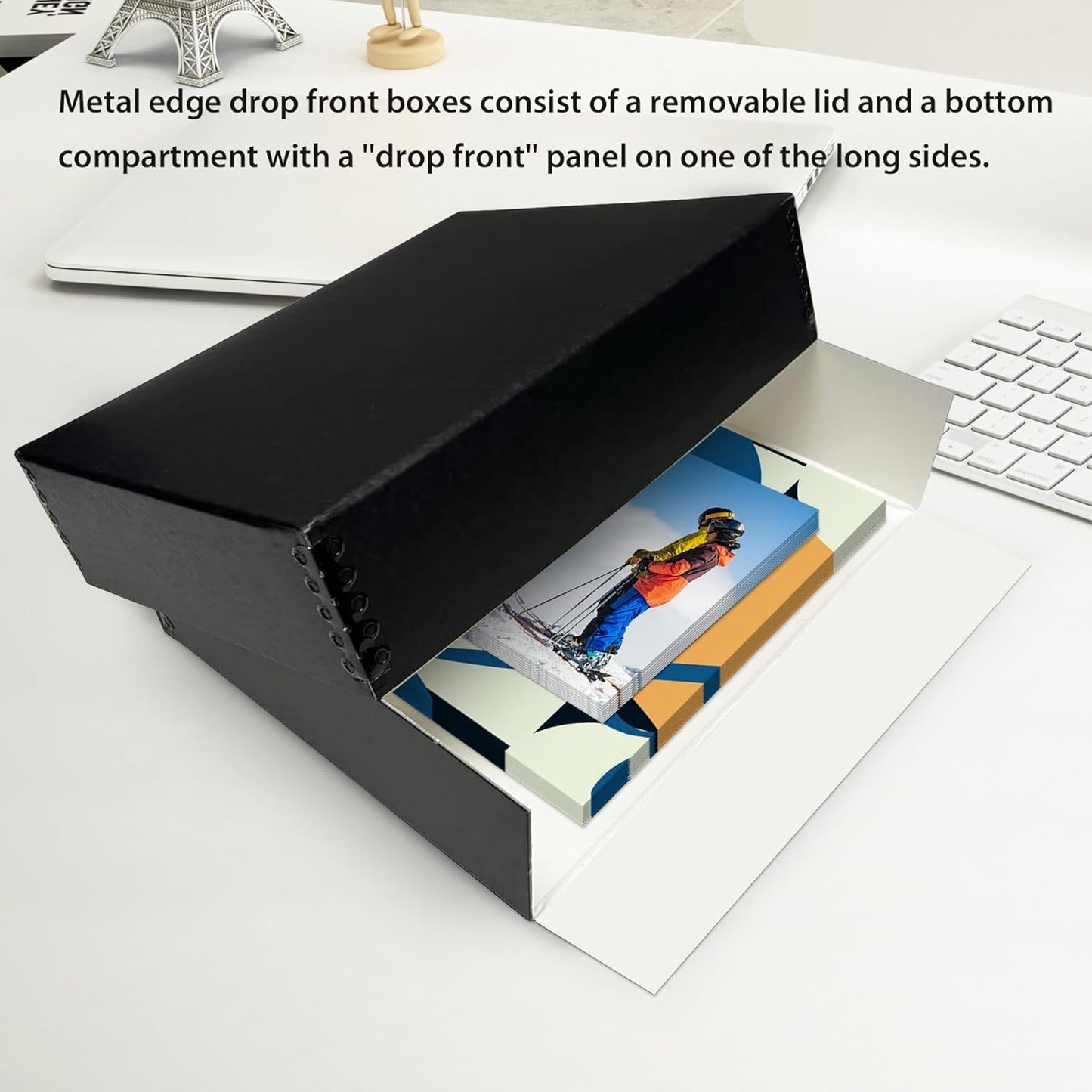 Lineco Museum Archival Storage Box, 16.75x20.75x3 in. Drop Front Design. Acid-Free with Metal Edge. Organize Photos, Pictures, Prints, Documents, Crafts, DIY. Black, 6 Pack