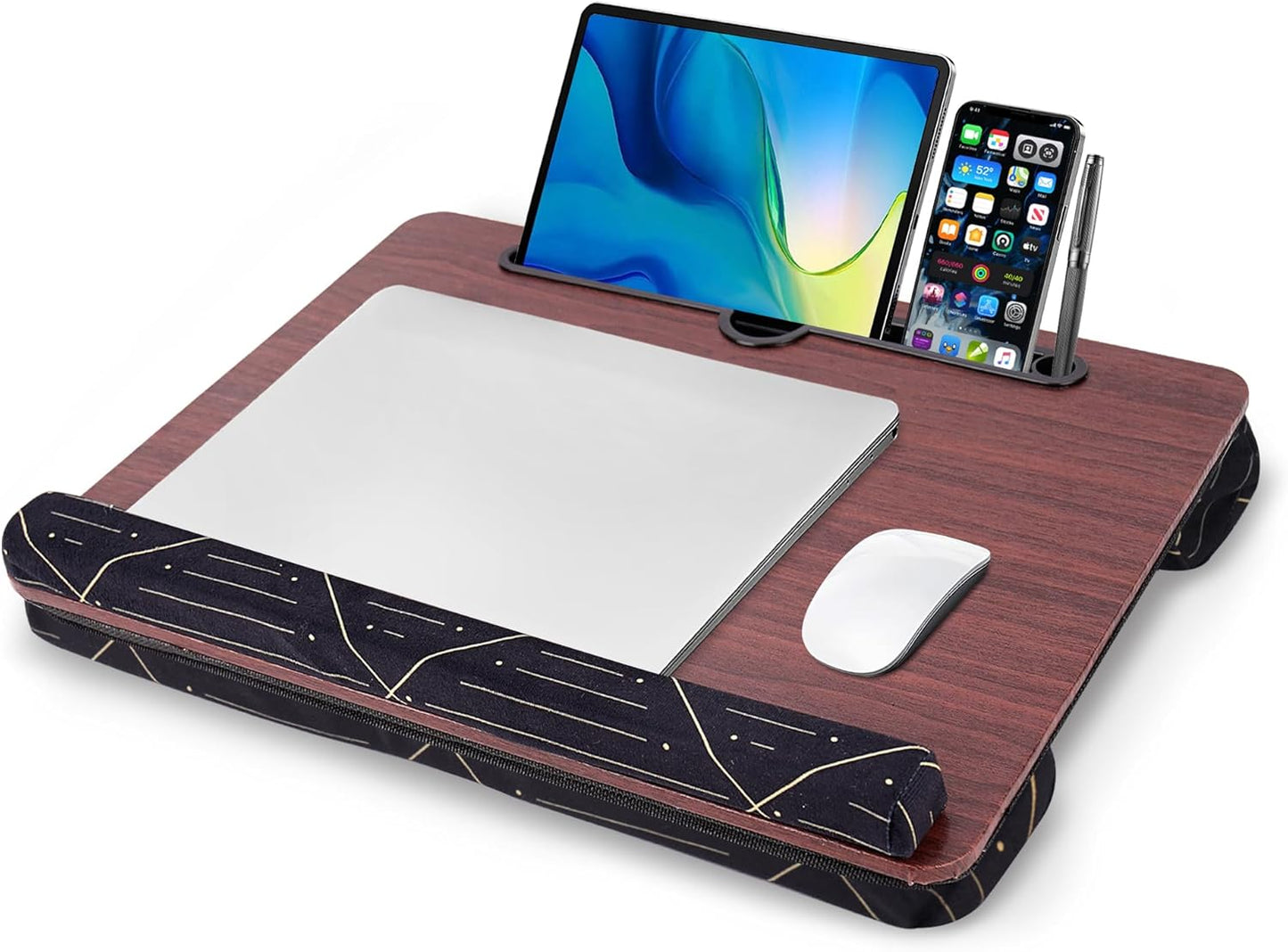 Lap Desk,Fits up to 15.6 inch Laptop Bed Table Computer with Soft Pillow and Storage Bag,Gaming Tray and Writing Tray on Bed for Home Office(2-Light Brown)