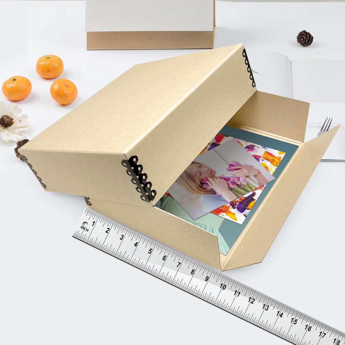 Lineco, 9x12 Tan Color Museum Archival Storage Box, Drop Front Design. Acid-Free with Metal Edge. Preserves Picture Longevity, organize Photos, Documents, Crafts, Diy, Pack of 2