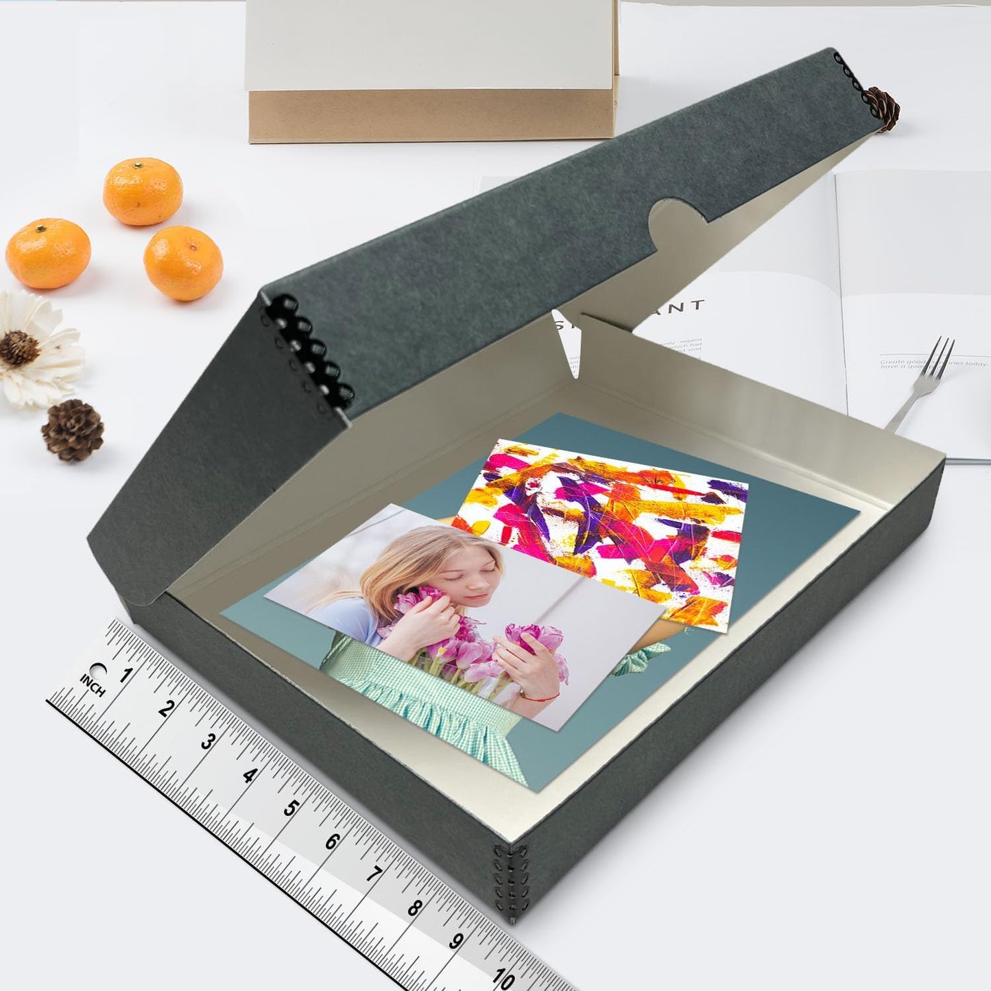 Lineco, 9x12 Gray Clamshell Archival Folio Storage Box, 1.75 Depth, Acid-Free, with Metal Edge, Preserves Picture Longevity, Store Photos Documents