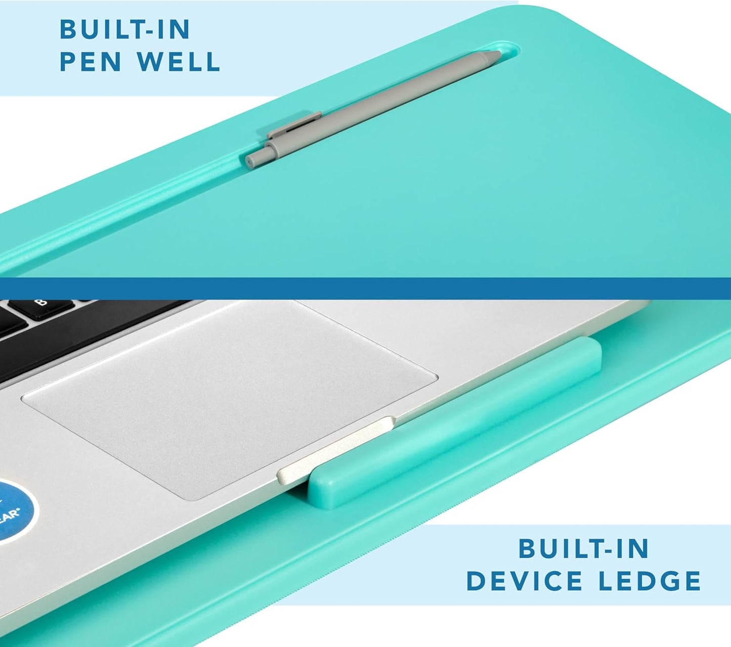 LAPGEAR Original Lap Desk – Large (17.9” x 13”) | Fits Up to 17.3” Laptops | Cushioned with Device Ledge, Pencil Tray & Handle | Portable & Lightweight | Aqua Sky – Style No. 45159