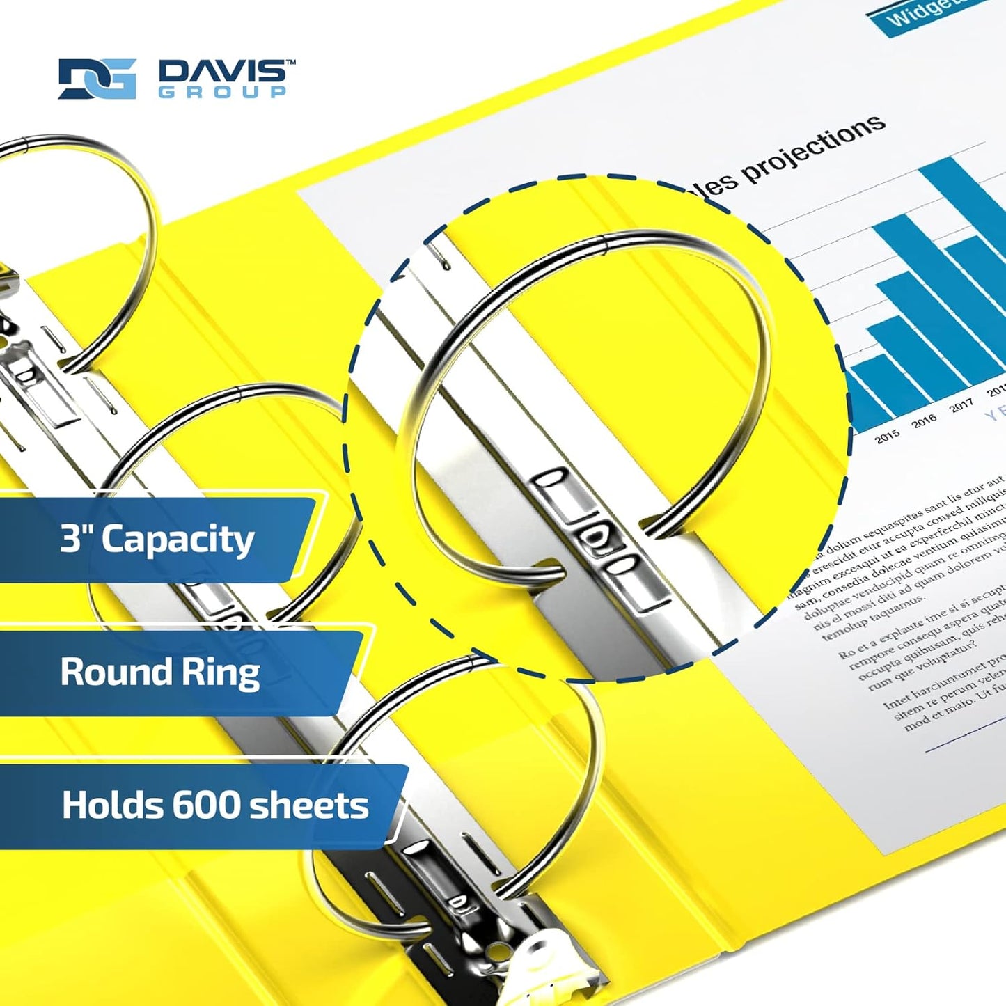 Premium Economy 6-Pack 3-Ring Binders for School or Office, Round-Ring Binders, 3 Inch, Yellow