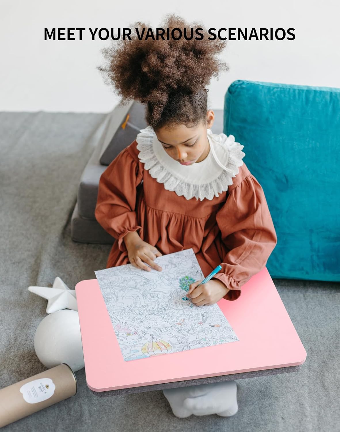 Portable Lap Laptop Desk with Pillow Cushion, Fits up to 15.6 inch Laptop, Lap Stand for Bed & Couch & Carpet, Book Tablet/Drawing Board/Computer Laptop Stand - Pink