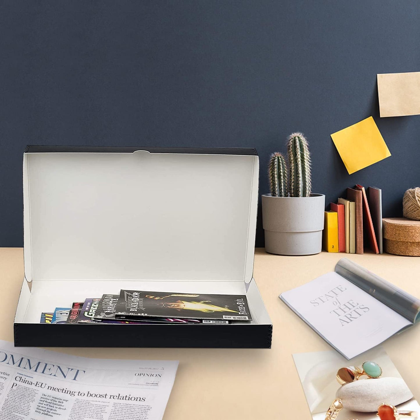 Lineco Folio Storage Box, Clamshell Design with Metal Edge. 11.5x17.5x1.75 Inches, Archival Boxboard, Preserve Photos, Cards, Magazines, Documents, Art, Ephemera, Family Records, Black, Pack of 1