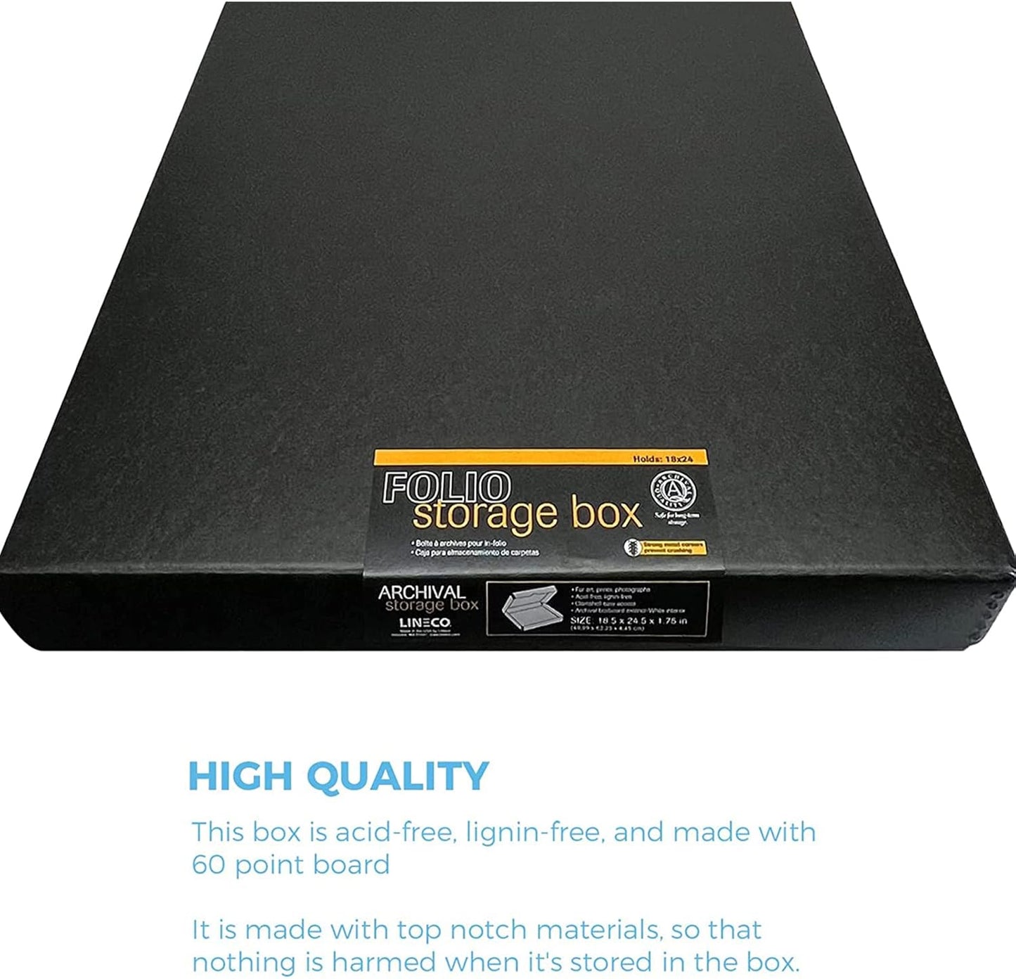 Lineco Folio Storage Box, Clamshell Design with Metal Edge. 18.5x24.5x1.75 Inches, Archival Boxboard, Preserve Photos, Cards, Magazines, Documents, Art, Ephemera, Family Records, Black, Pack of 8