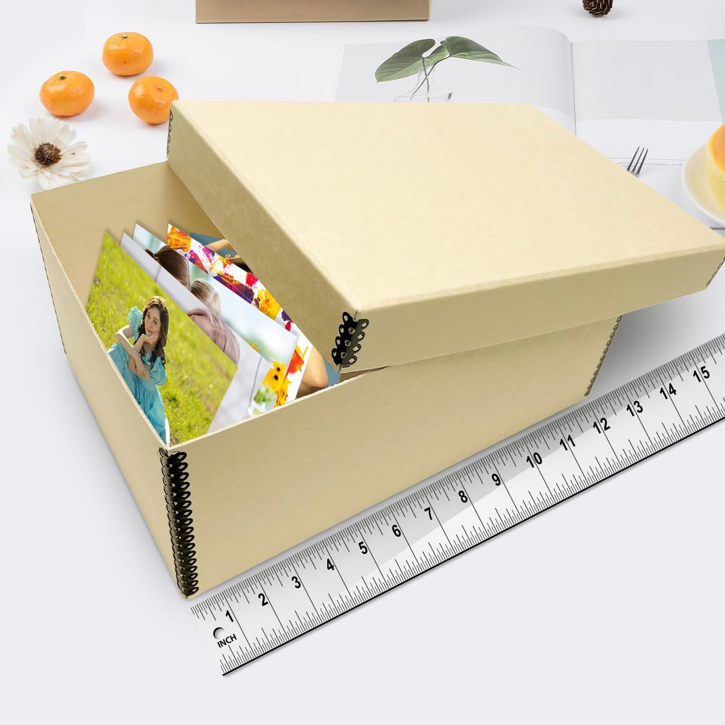 Lineco Photo Card Box, Museum-Quality Archival Storage, Acid-Free with Removable Lid, Bulk Storage for Negatives, Prints, Films, Photos, Snapshot, 5x8x12 Inches, Tan, 2 Pack
