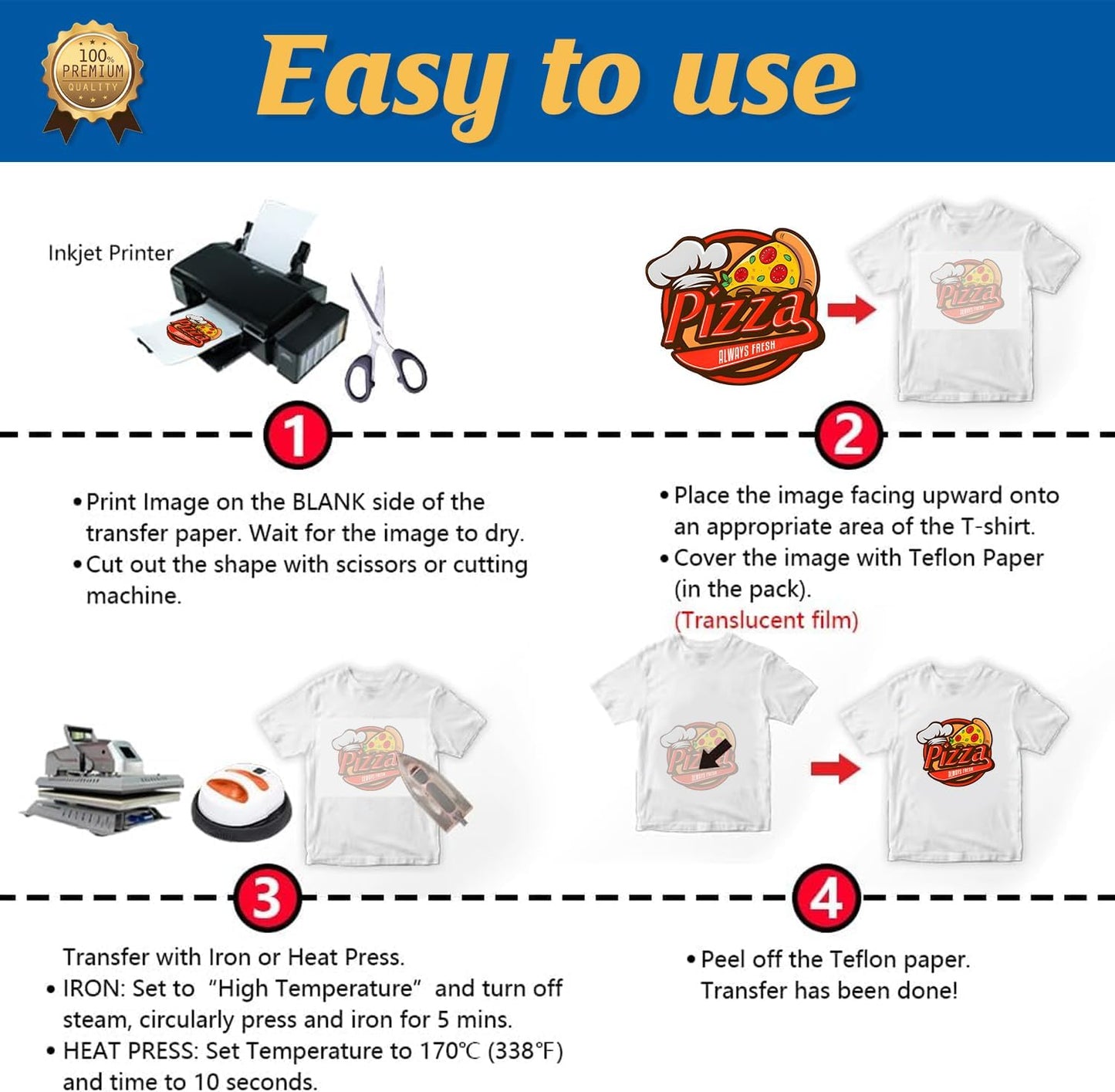 TransOurDream Upgraded Iron on Heat Transfer Paper for T Shirts (25 Sheets, 8.5x11") Iron on Transfers for Light Fabric Printable Heat Transfer Vinyl for Inkjet Printer (L2-25)