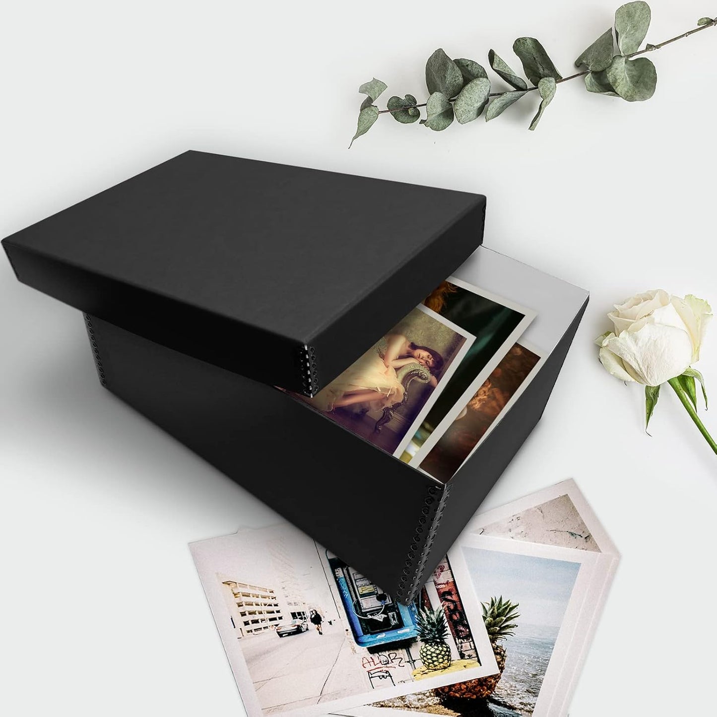 Lineco Photo Card Box, Museum-Quality Archival Storage, Acid-Free with Removable Lid, Bulk Storage for Negatives, Prints, Films, Photos, Snapshot, 5x8x12 Inches, Black