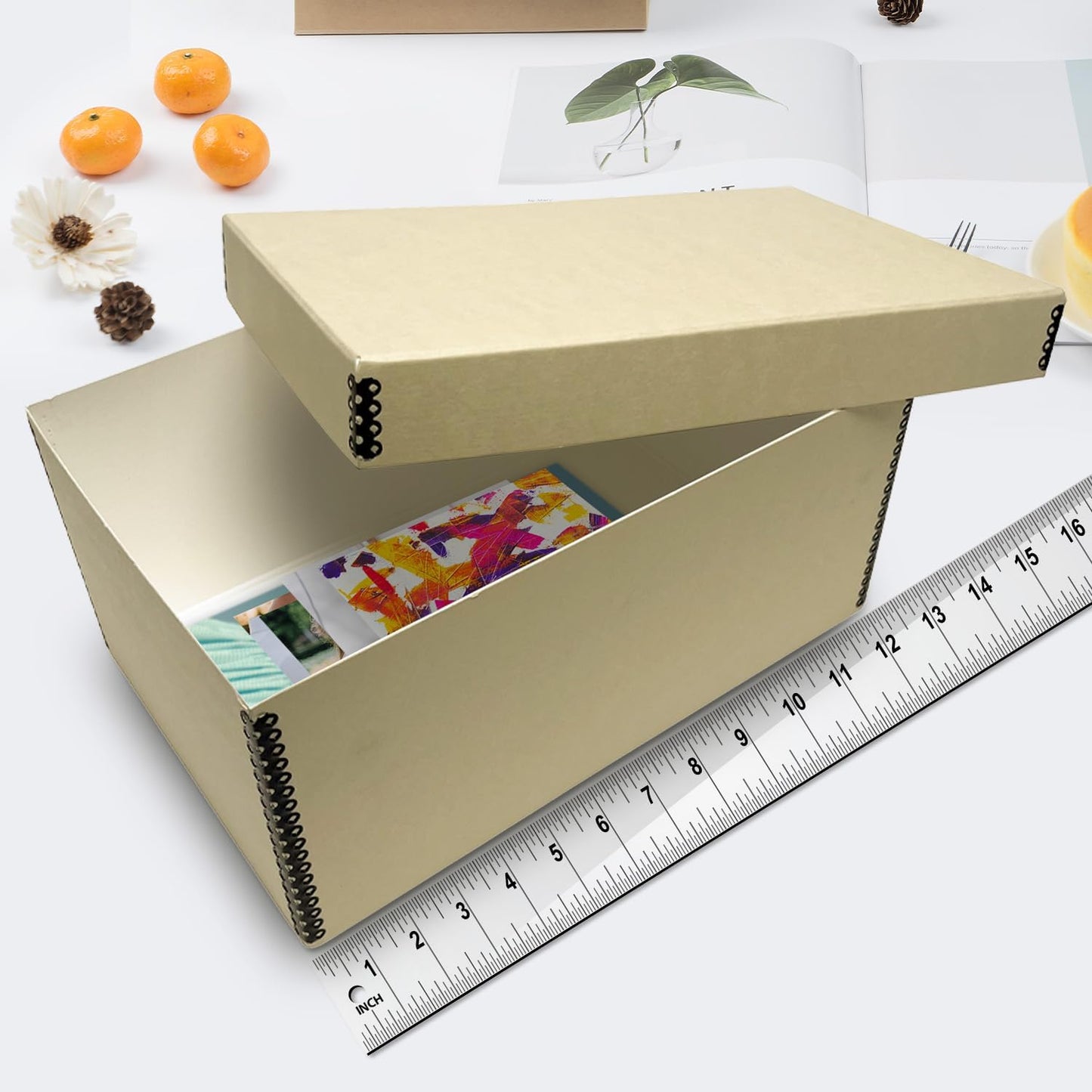 Lineco Archival Photo Storage Box, Holds up to 1100 of 5x7 Pictures, 4x6 Photograph Container with Removable Lid. Preserve Snapshot, Negatives, Prints, Films, Card, 5"x7"x12", Tan