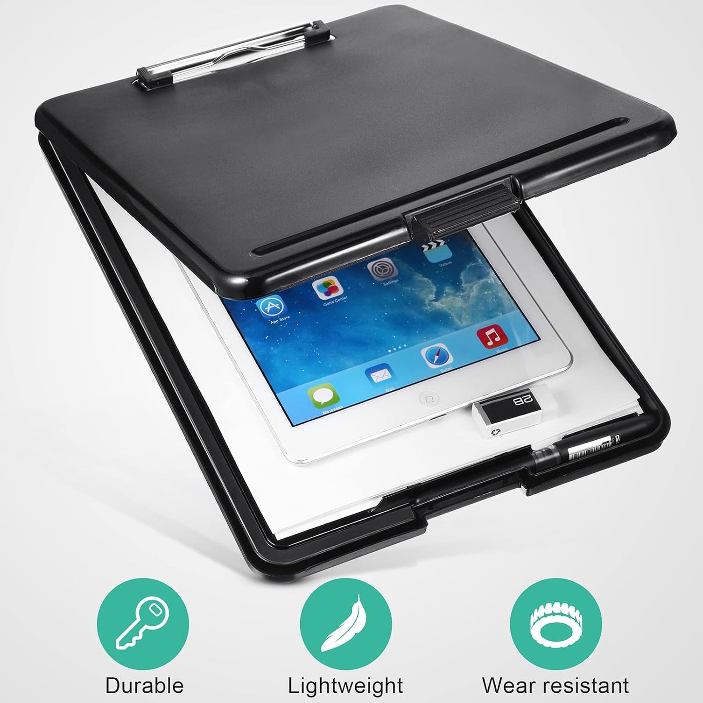 Geyee 16 Pcs Clipboard with Storage Plastic Foldable Nursing Clipboard Storage with Pen Holder 9. 5 x 13. 4 Inch Foldable Clip Board with Low Profile Clip for Student Teacher Nurse Office Supplies