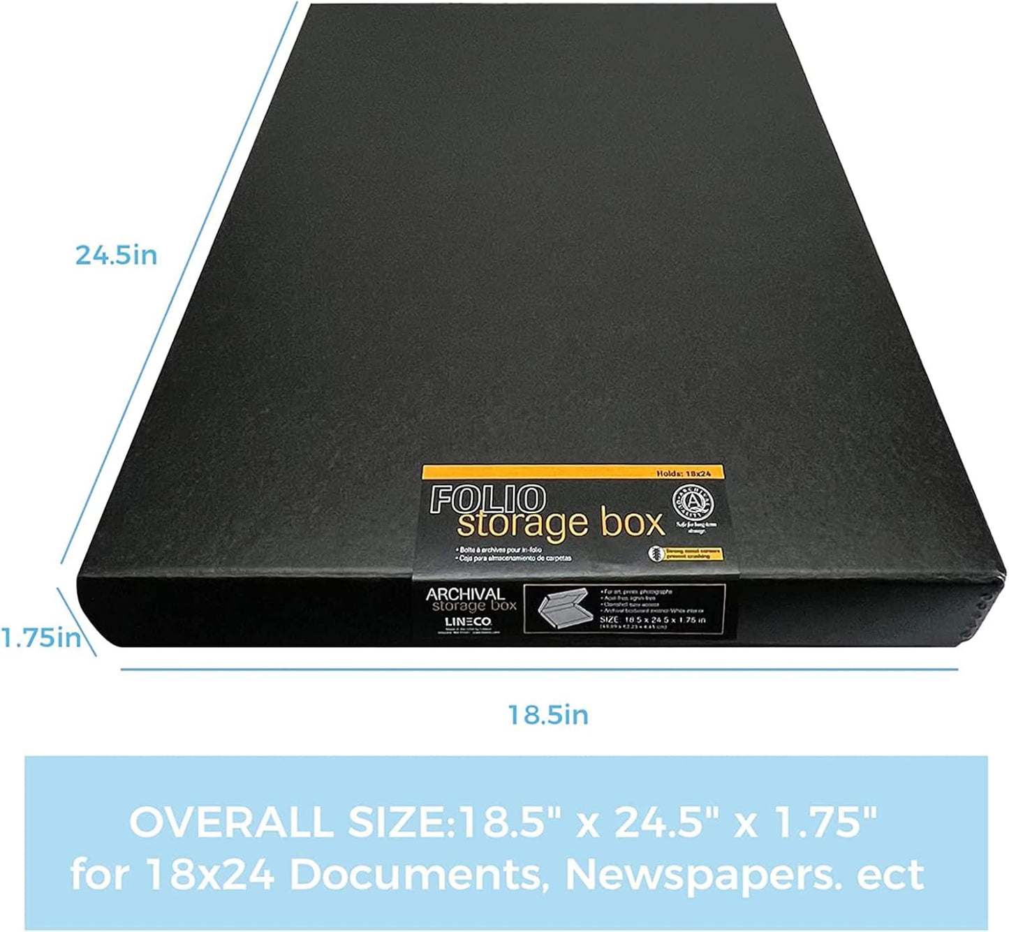 Lineco Folio Storage Box, Clamshell Design with Metal Edge. 18.5x24.5x1.75 Inches, Archival Boxboard, Preserve Photos, Cards, Magazines, Documents, Art, Ephemera, Family Records, Black, Pack of 8