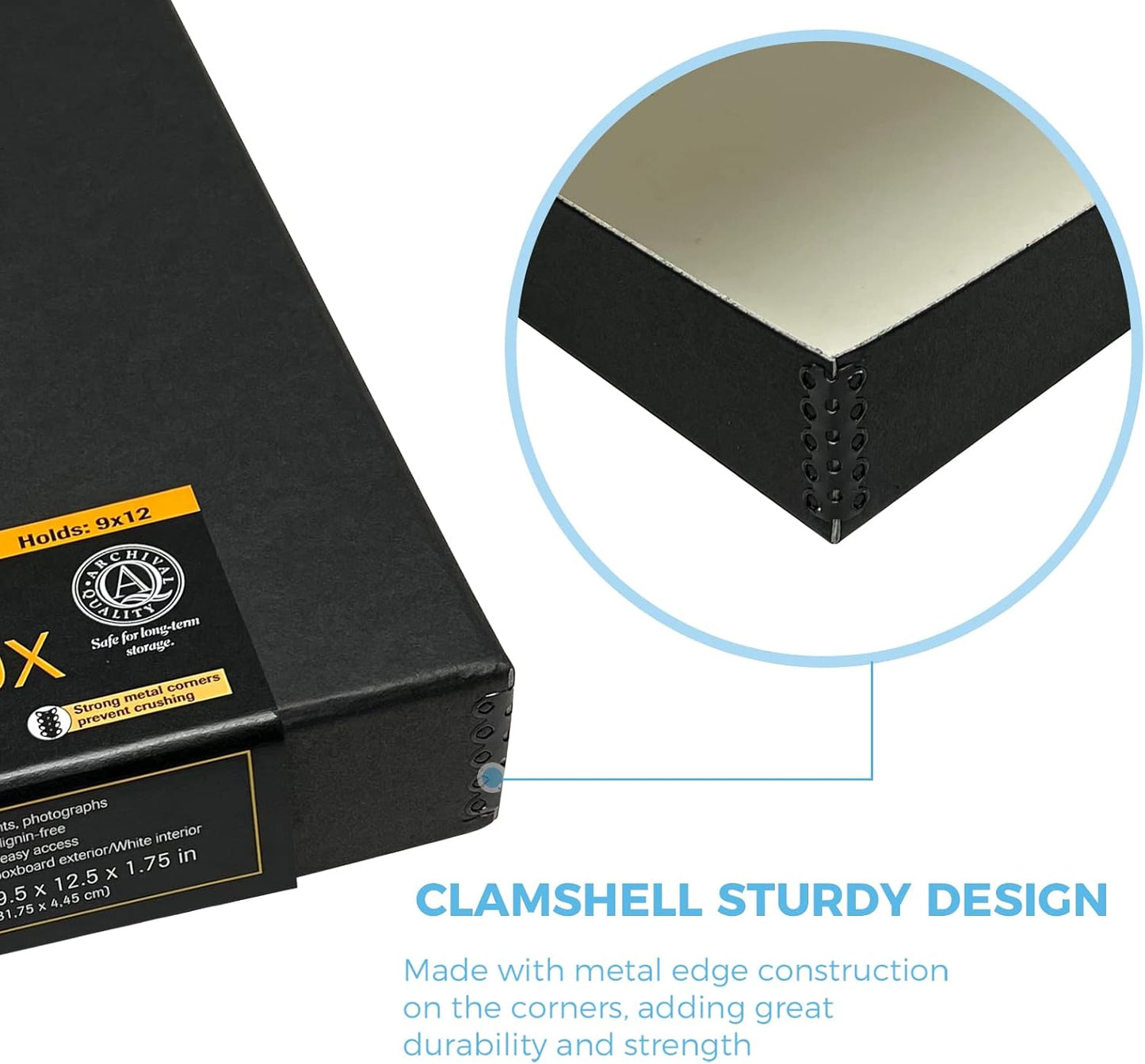 Lineco Archival Folio Storage Box. Metal Edge Archival Boxboard, Clamshell Lid. 9.5 x 12.5 x 1.75 inches.