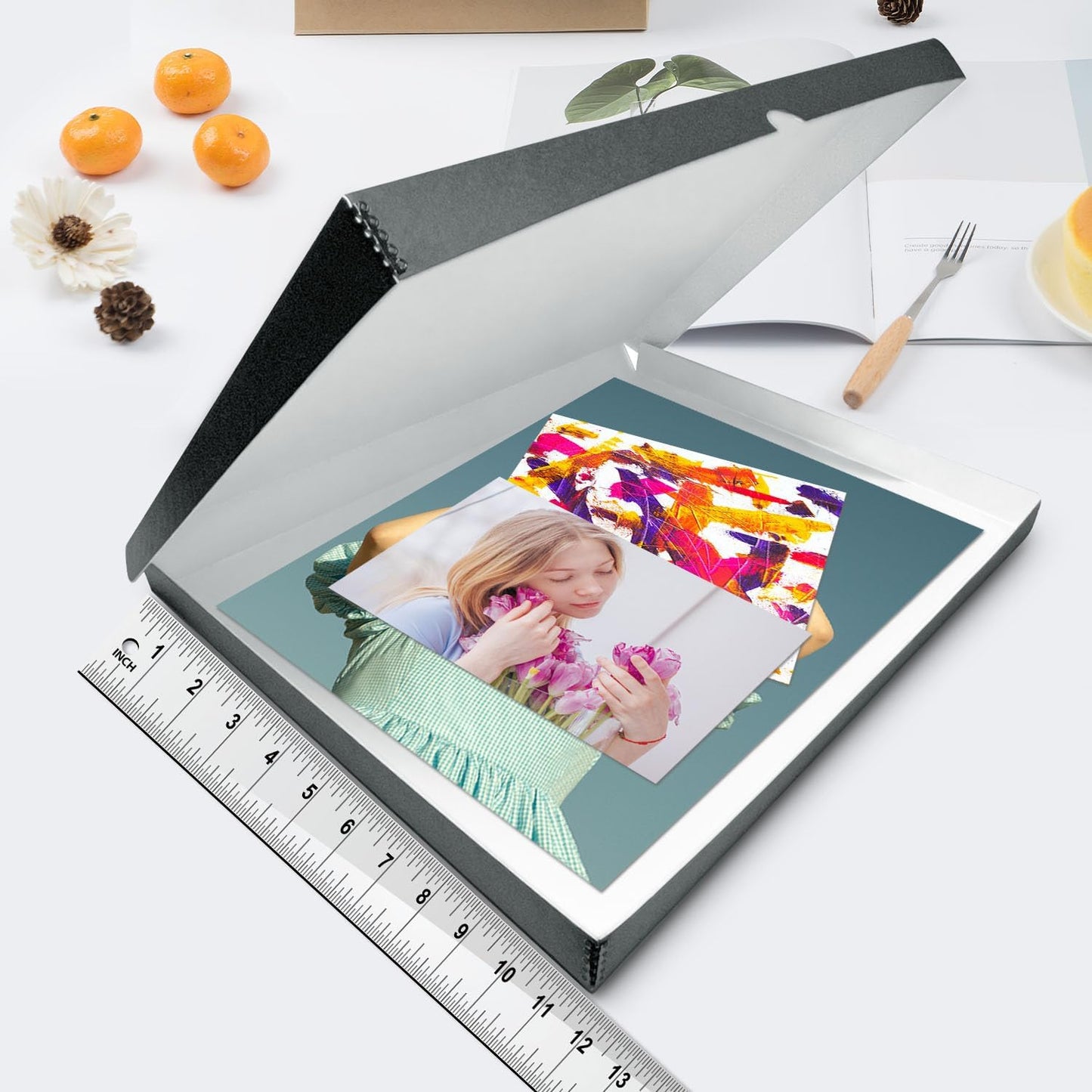 Lineco Archival Folio Storage Boxboard, Acid-Free with Metal Edges Boxboard, 11.5 X 14.5 X 1.75 Inches, Longevity Organize and Store Photos Documents Crafts Cards Magazines Prints DIY, Gray Exterior