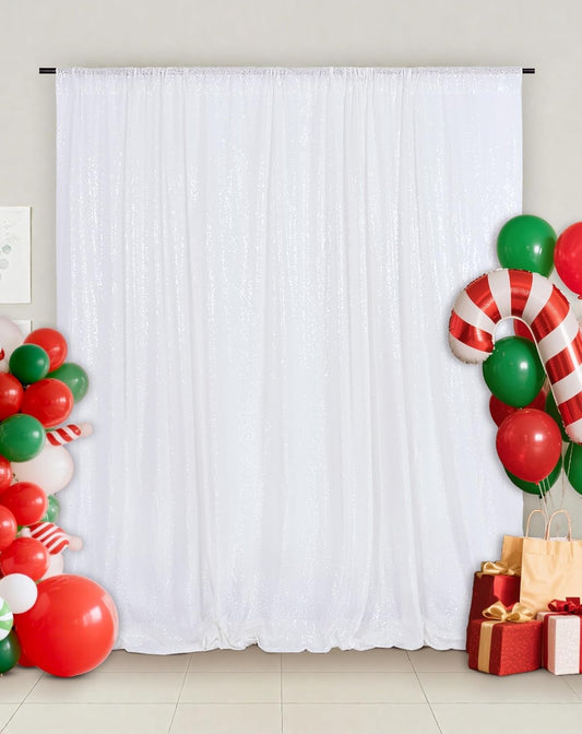 Eternal Beauty White Sequin Backdrop, 8x8 Ft Glitter Background Curtains for Christmas Shimmer Photography Party Wedding Birthday Back Drop Decor