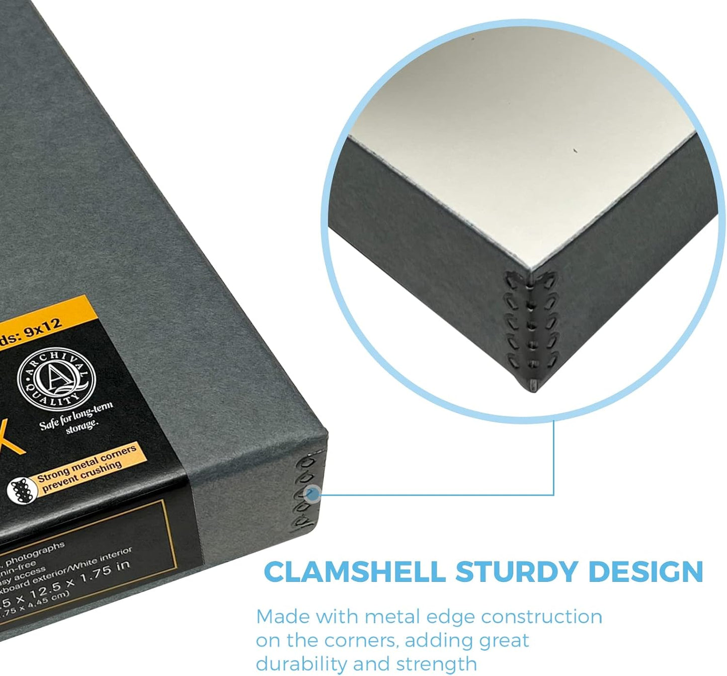 Lineco, 9x12 Gray Clamshell Archival Folio Storage Box, 1.75 Depth, Acid-Free, with Metal Edge, Preserves Picture Longevity, Store Photos Documents