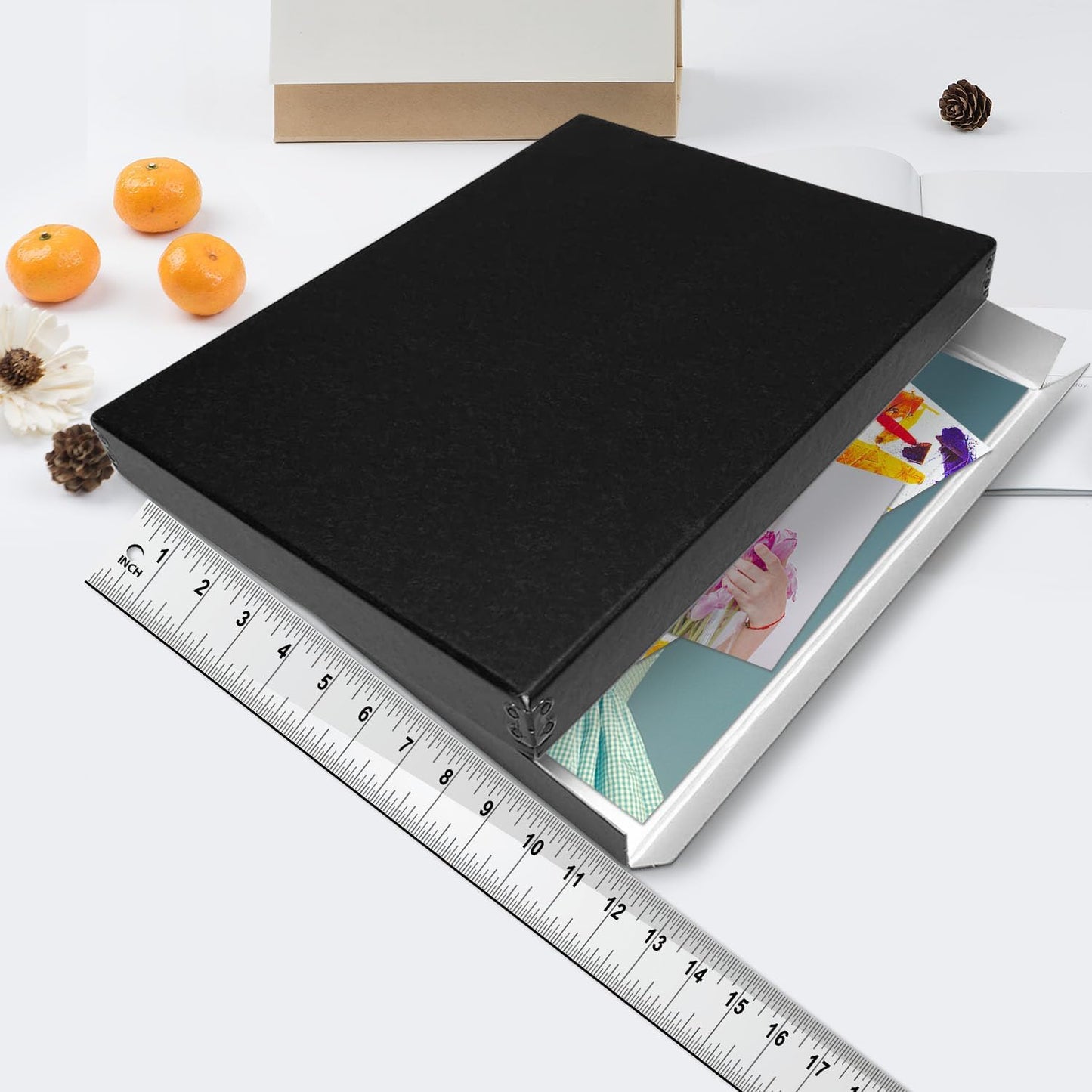 Lineco Museum Archival Storage Box, 11.75x17.75x1.5 in. Drop Front Design. Acid-Free with Metal Edge. Organize Photos, Pictures, Prints, Documents, Crafts, DIY. Black, 2 Pack