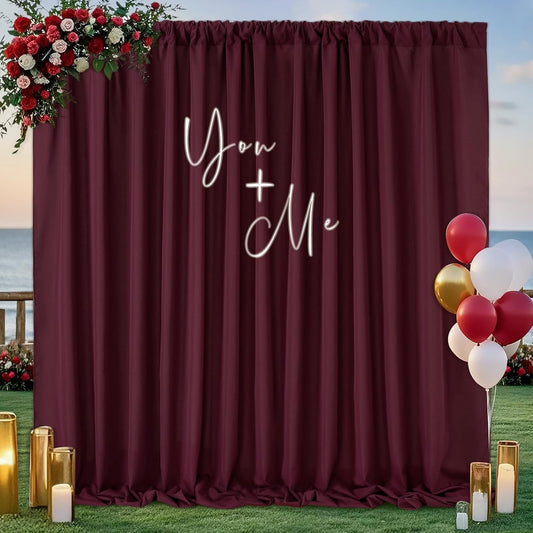 Burgundy Backdrop Curtains Photo Booth Background 2 Panels 5ft x 10ft Polyester Fabric Drapes for Wedding Party Anniversary Ceremony Decorations