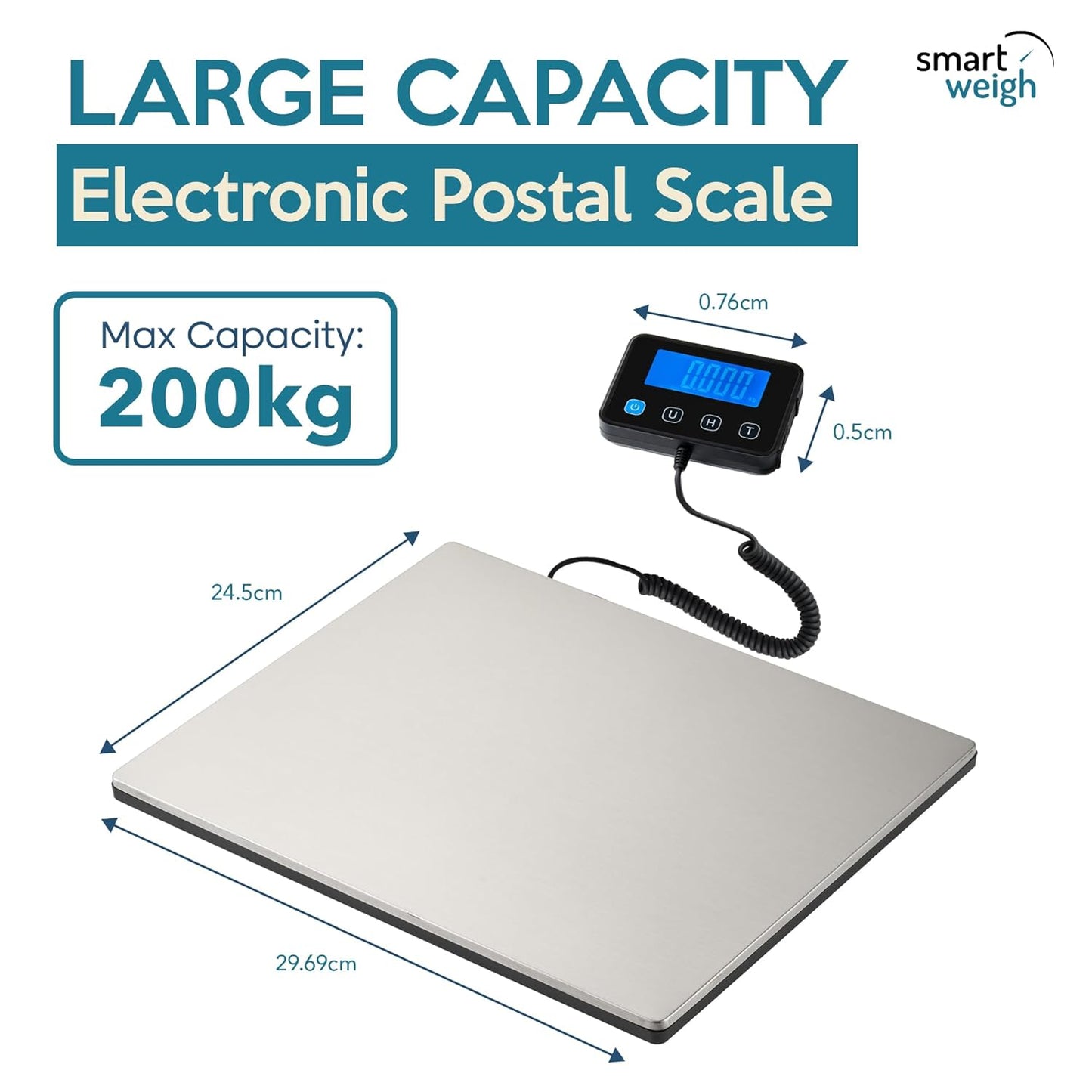 Smart Weigh 440lbs x 2 oz. Pro Digital Shipping and Postal Scale USB-C or Battery Power with Wide Stainless Steel Large Platform, UPS USPS Post Office Postal Scale and Luggage Scale