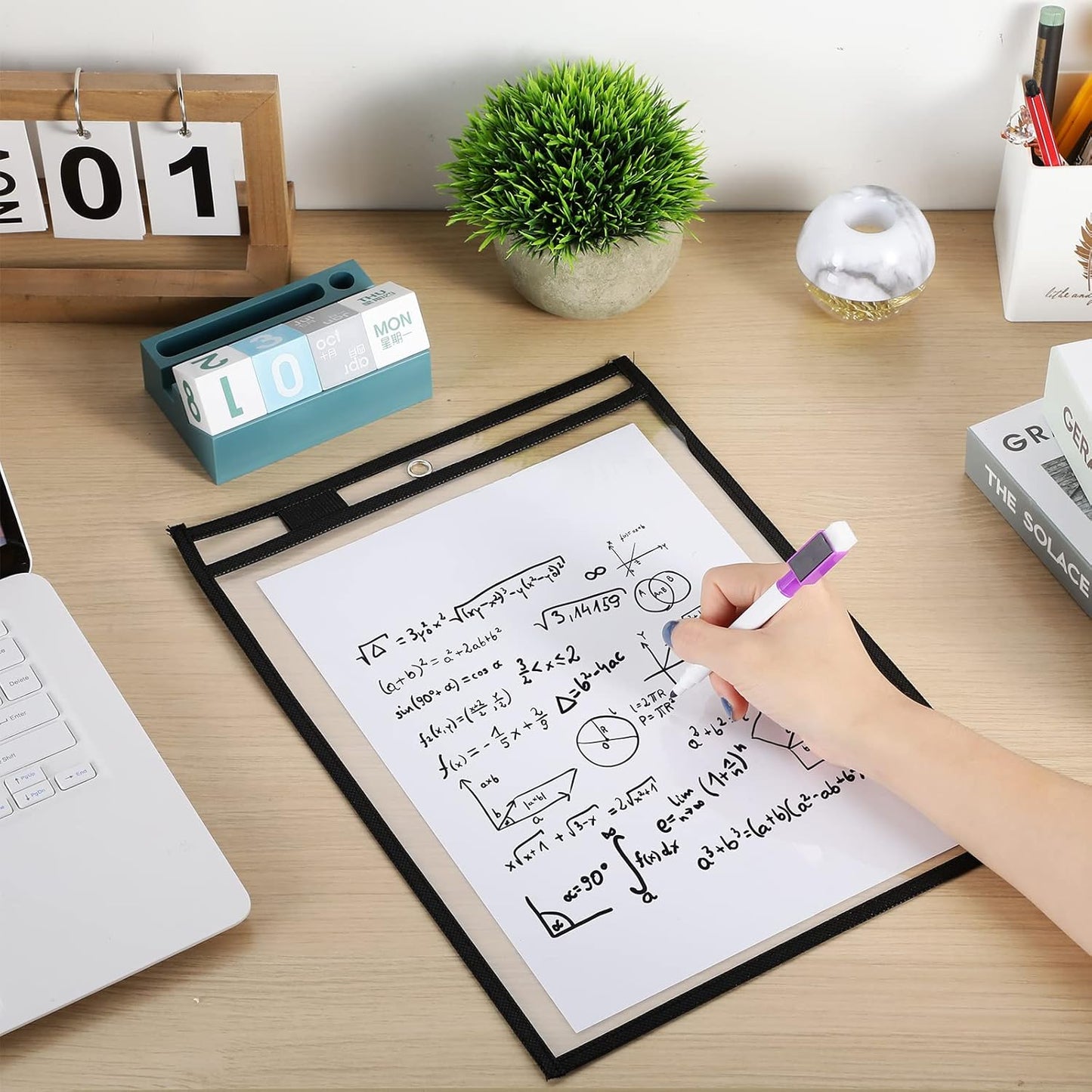 Nezyo Dry Erase Pockets Plastic Job Ticket Holders Shop Holder Order Pockets Clear Sleeves Tickets Folders Plastic Sleeves Paper Teacher Supplies for Classroom(14 x 10 in,Black,12 Pcs)