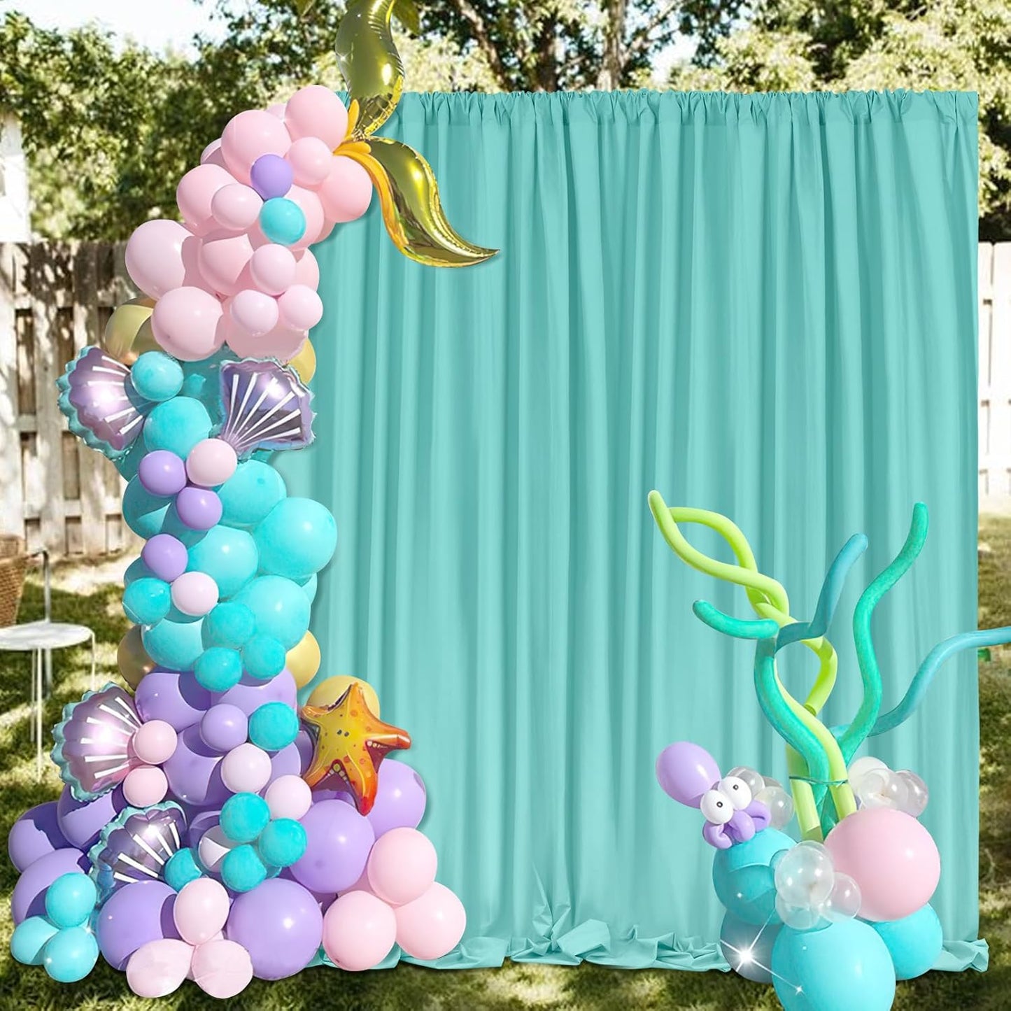 Turquoise Backdrop Curtains: 6 Panels 5ft x 10ft Polyester Backdrop Drapes for Wedding Mermaid Party Photography Decorations 30ft x 10ft
