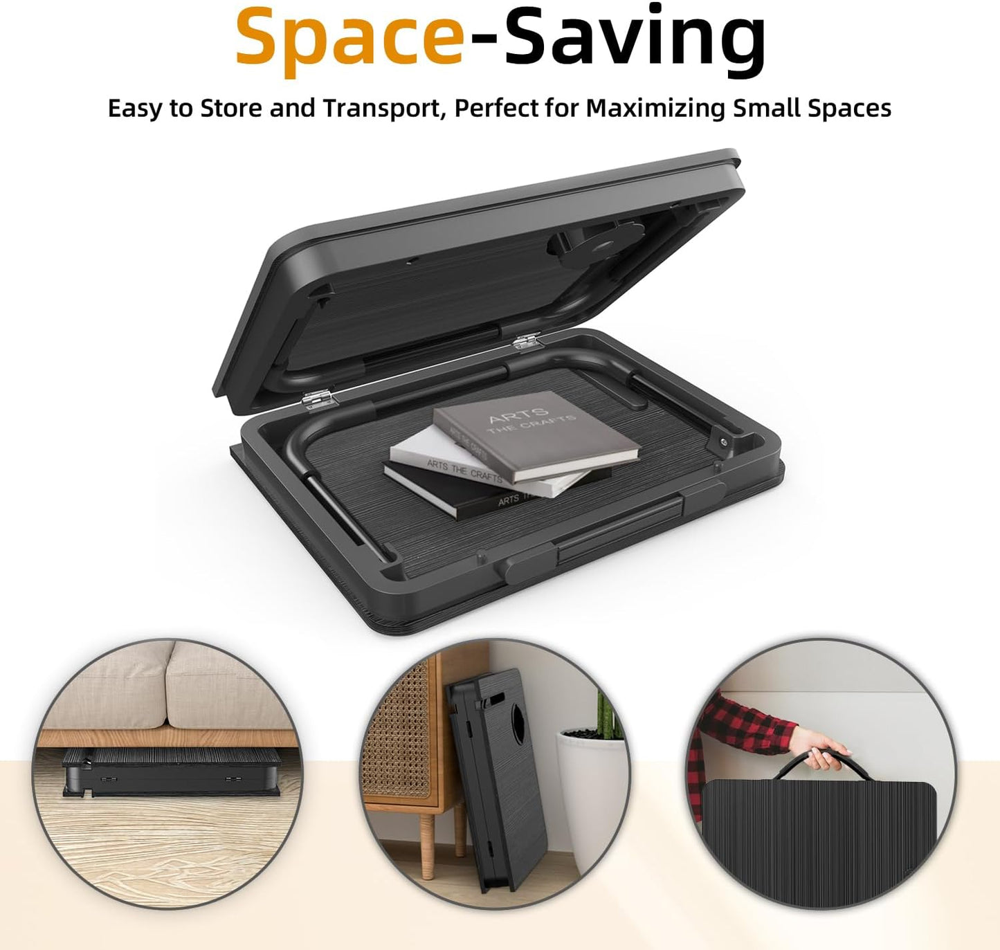 BUYIFY Portable Foldable Laptop Desk for Bed and Couch, Adjustable Lap Desk with Cup Holder and Phone Holder, Ideal for Working, Reading, Writing, and Breakfast (Black)