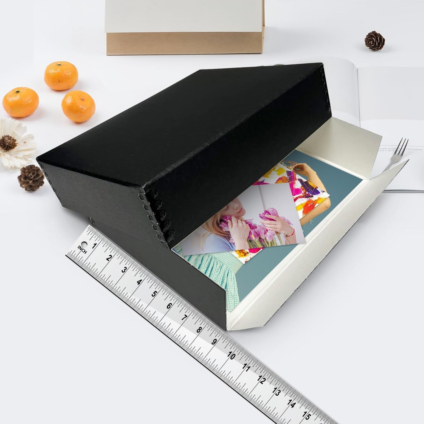 Lineco Museum Archival Storage Box, 9.75x12.75x3 in. Drop Front Design. Acid-Free with Metal Edge. Organize Photos, Pictures, Prints, Documents, Crafts, DIY. Black, 2 Pack