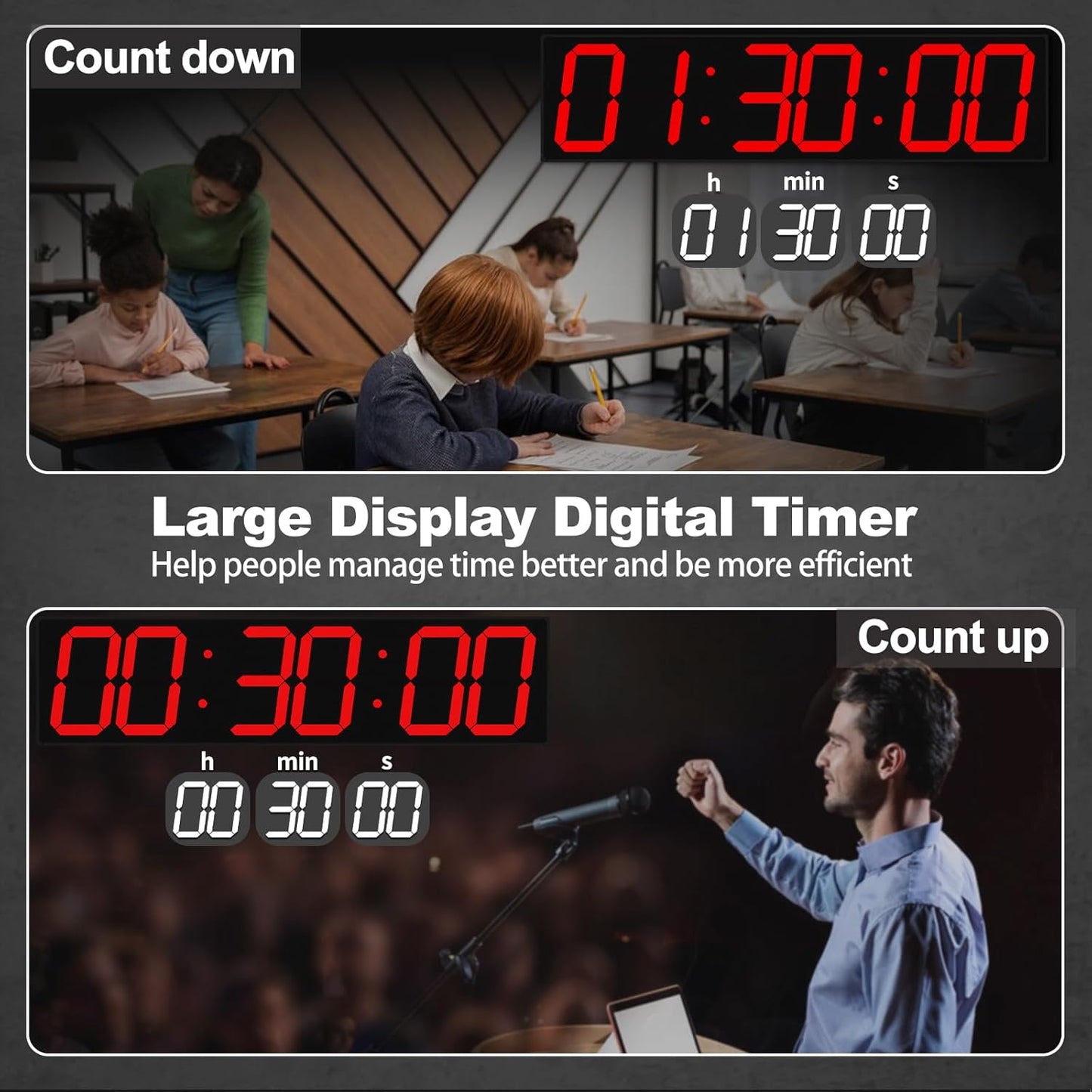 28.4''Large Digital Wall Clock,Automic Digital Clock with Alarm,Clendar and Termperature,Auto Time Sync with Easy Operation, Big Timer with Countdown and Countup (Red)