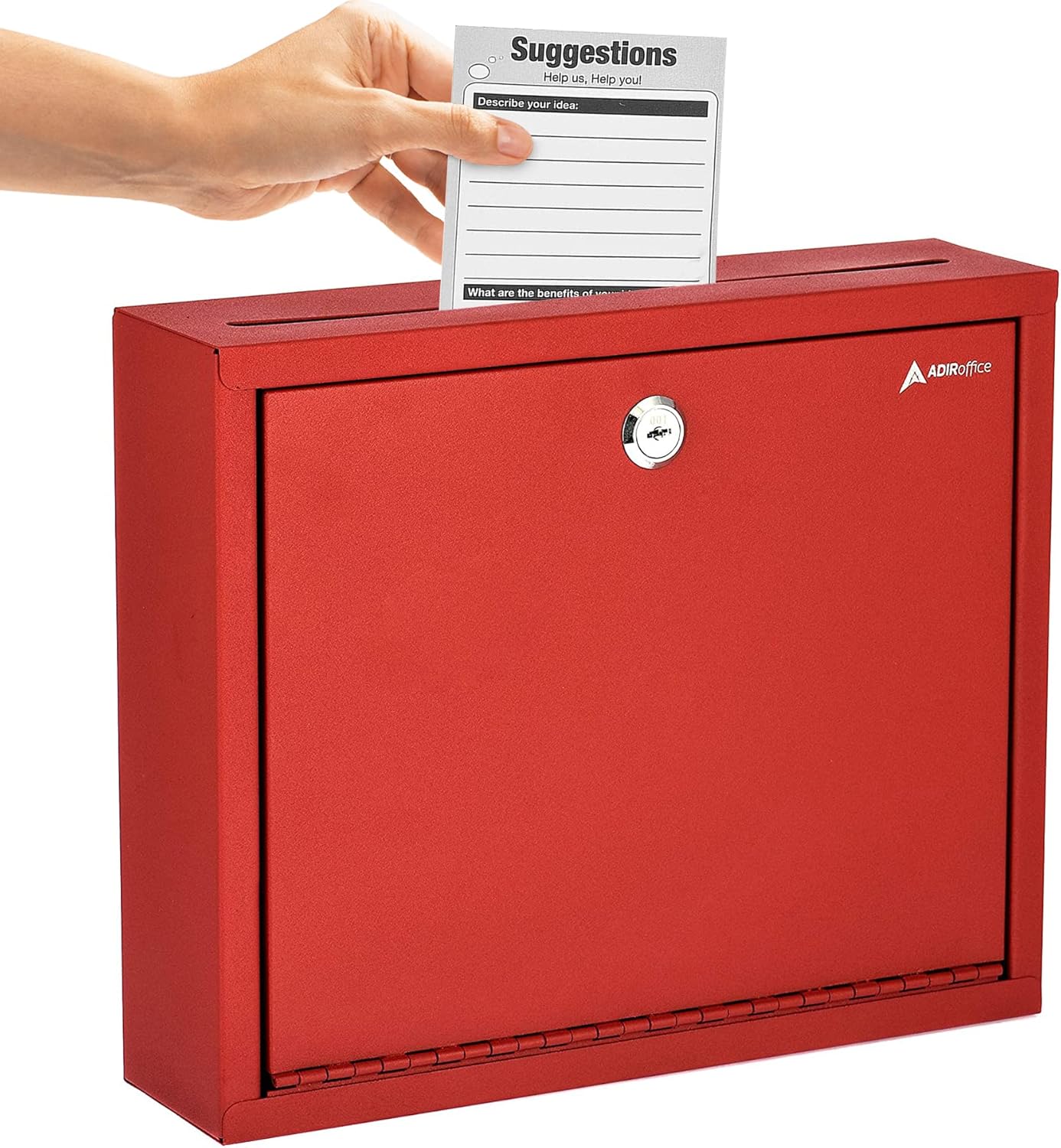 Adir Metal Suggestion Box with Lock and Slot, Wall Mount Deposit Box for Payments and Checks, Office Mail Box for Employees, Mailbox for House, Safe Drop Box with Keys - 3x10x12 Inch Red