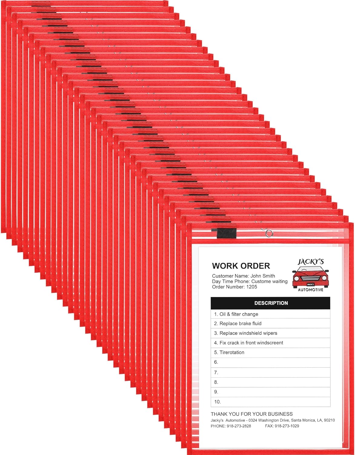 Nezyo Dry Erase Pockets Plastic Job Ticket Holders Shop Holder Order Pockets Clear Sleeves Tickets Folders Plastic Sleeves Paper Teacher Supplies for Classroom(14 x 10 in,Red,50 Pcs)