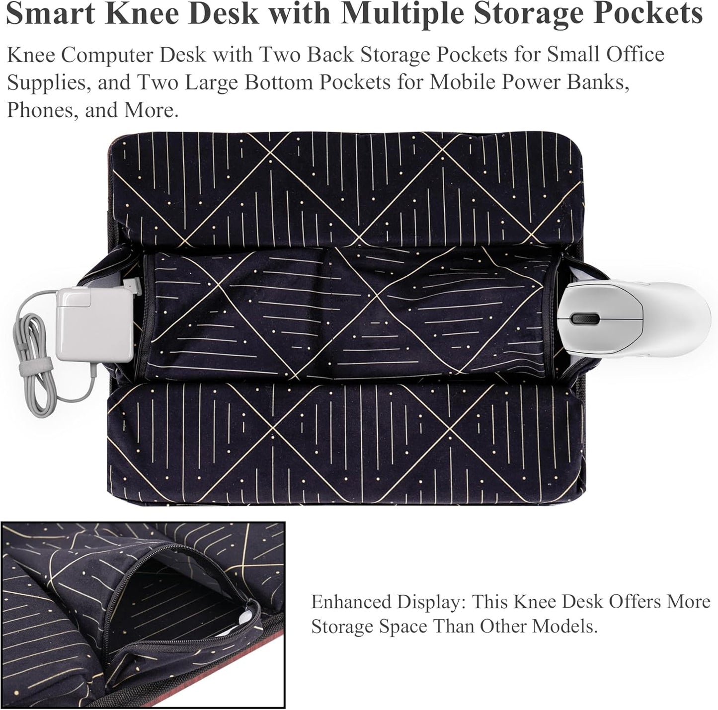 Lap Desk,Fits up to 15.6 inch Laptop Bed Table Computer with Soft Pillow and Storage Bag,Gaming Tray and Writing Tray on Bed for Home Office(2-Light Brown)