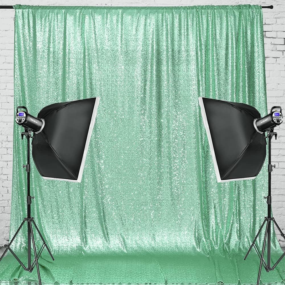 Eternal Beauty Mint Green Sequin Backdrop, 6x6 Ft Glitter Background Curtains for Shimmer Photography Party Wedding Birthday Back Drop Decor