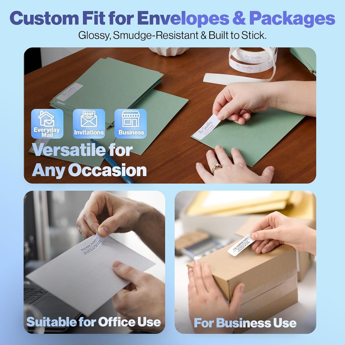 200 Personalized Address Labels - Glossy White Return Address Label 2.5" x 0.75'', Stylish Fonts for Envelopes & Packages, Customizable Labels for Home or Office Use