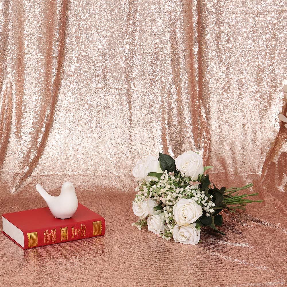 Eternal Beauty Rose Gold Sequin Backdrop, 4x7 Ft Glitter Background Curtains for Shimmer Photography Party Wedding Birthday Back Drop Decor