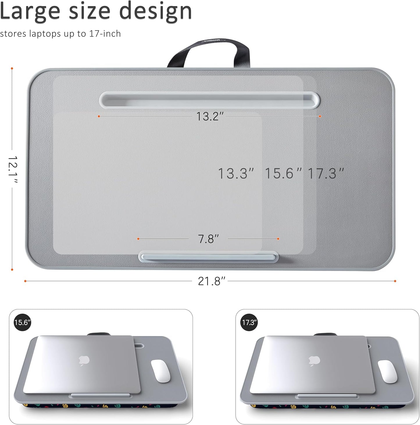 Millhome Lap Desk | Portable Laptop Desk – Fits Up to 17.3" Laptops – Detachable & Washable Cushion, Phone Holder, Device Ledge – for Writing, Working, Reading on Bed, Couch, Sofa, Floor – Black Skull