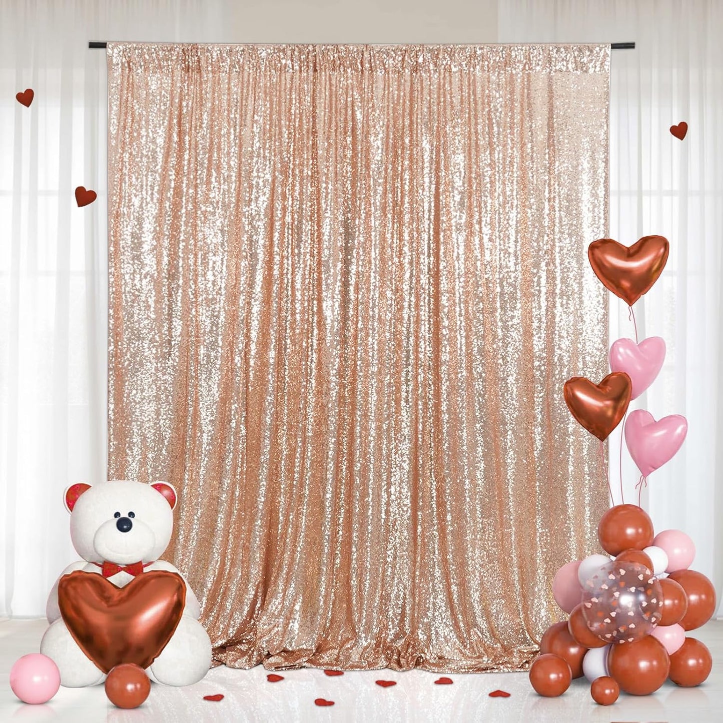 Eternal Beauty Rose Gold Sequin Backdrop, 4x7 Ft Glitter Background Curtains for Shimmer Photography Party Wedding Birthday Back Drop Decor