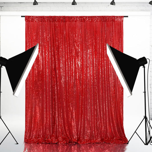 Eternal Beauty Red Sequin Backdrop, 10x10 Ft Glitter Background Curtains for Christmas Shimmer Photography Party Wedding Birthday Back Drop Decor