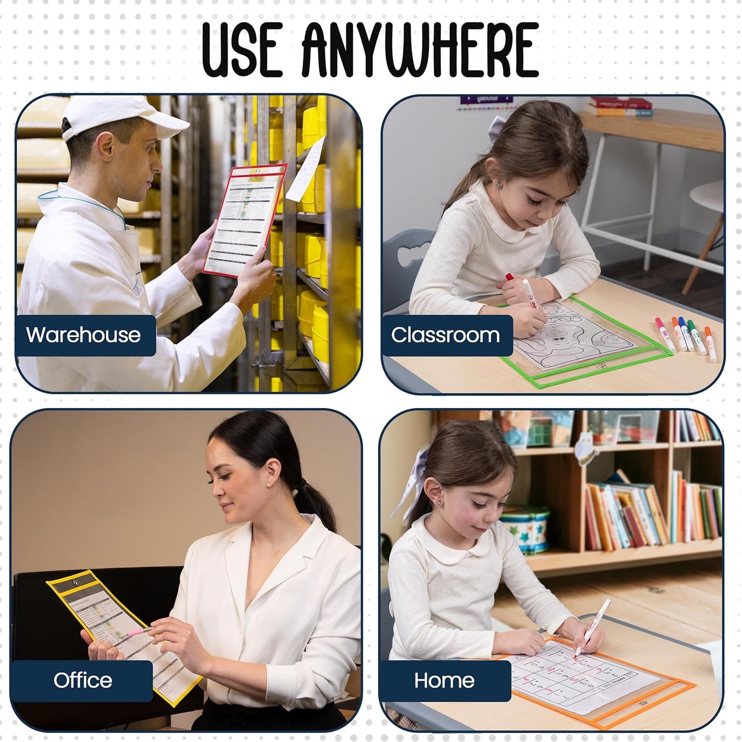 Essex Wares - 25 Pack, Assorted, Job Ticket Holders, 10" Wide x 13.5" Tall - Clear Plastic Shop Ticket Holders - Easy to Use, Reusable & Easy Erase Plastic Invoice Holders, Water-Resistant & Durable