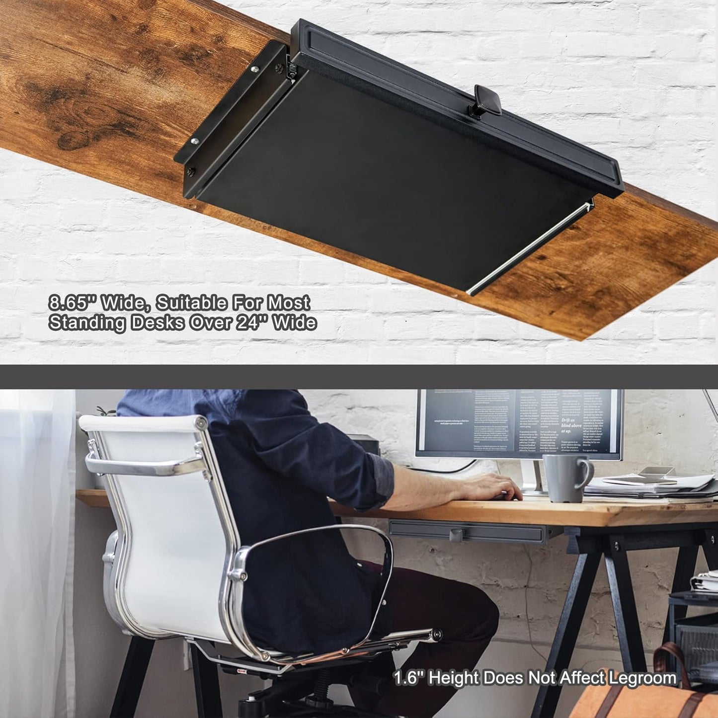 GOME Under Desk Slide out Pencil Drawer with Space Divider Design for Storing Pencil and Office Accessories, Underdesk Pull out Tray Organizer Mounted for Sit Stand Workstation