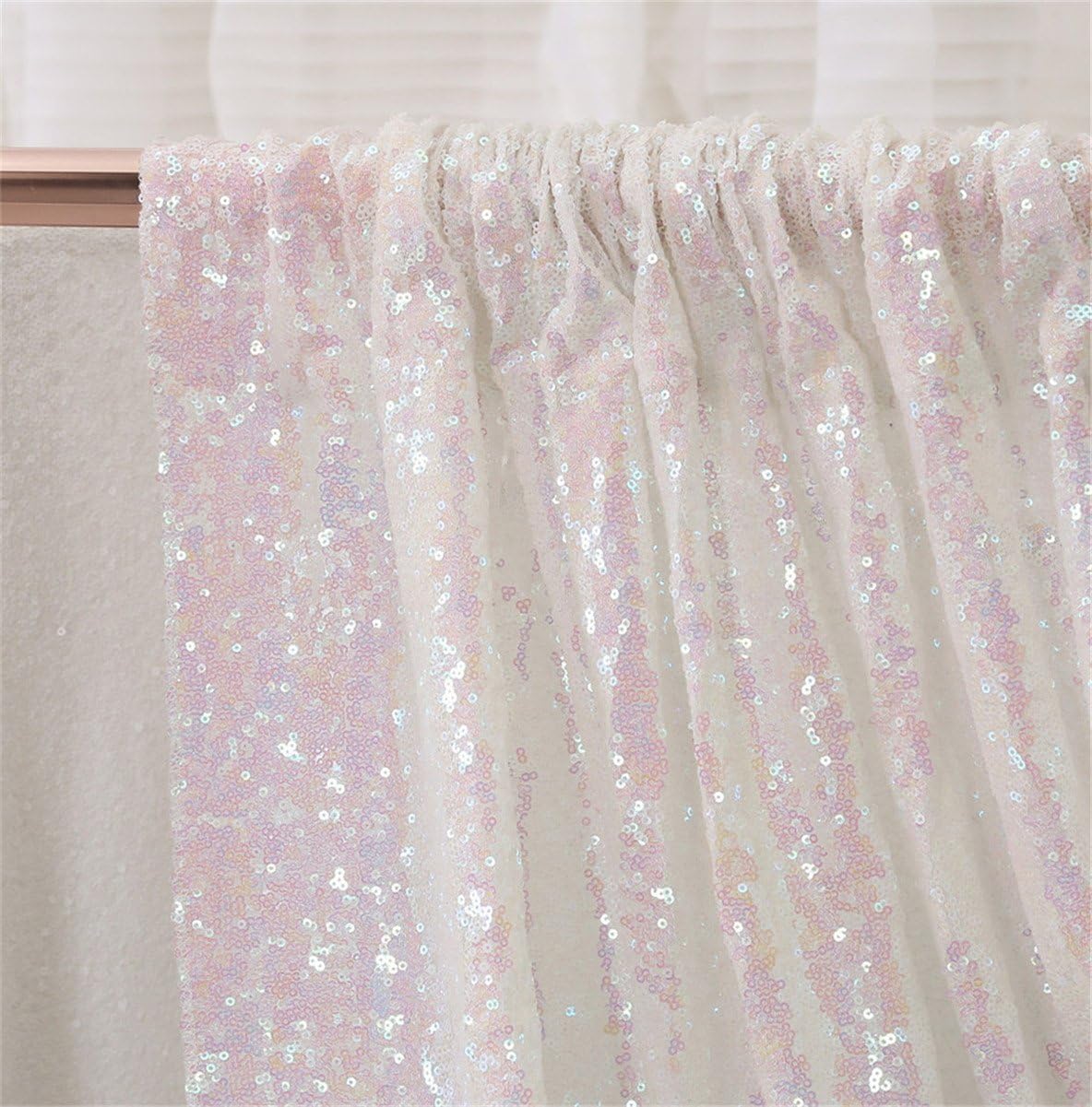Eternal Beauty White Iridescent Sequin Backdrop, 10x10 Ft Glitter Background Curtains for Shimmer Photography Party Wedding Birthday Back Drop Decor