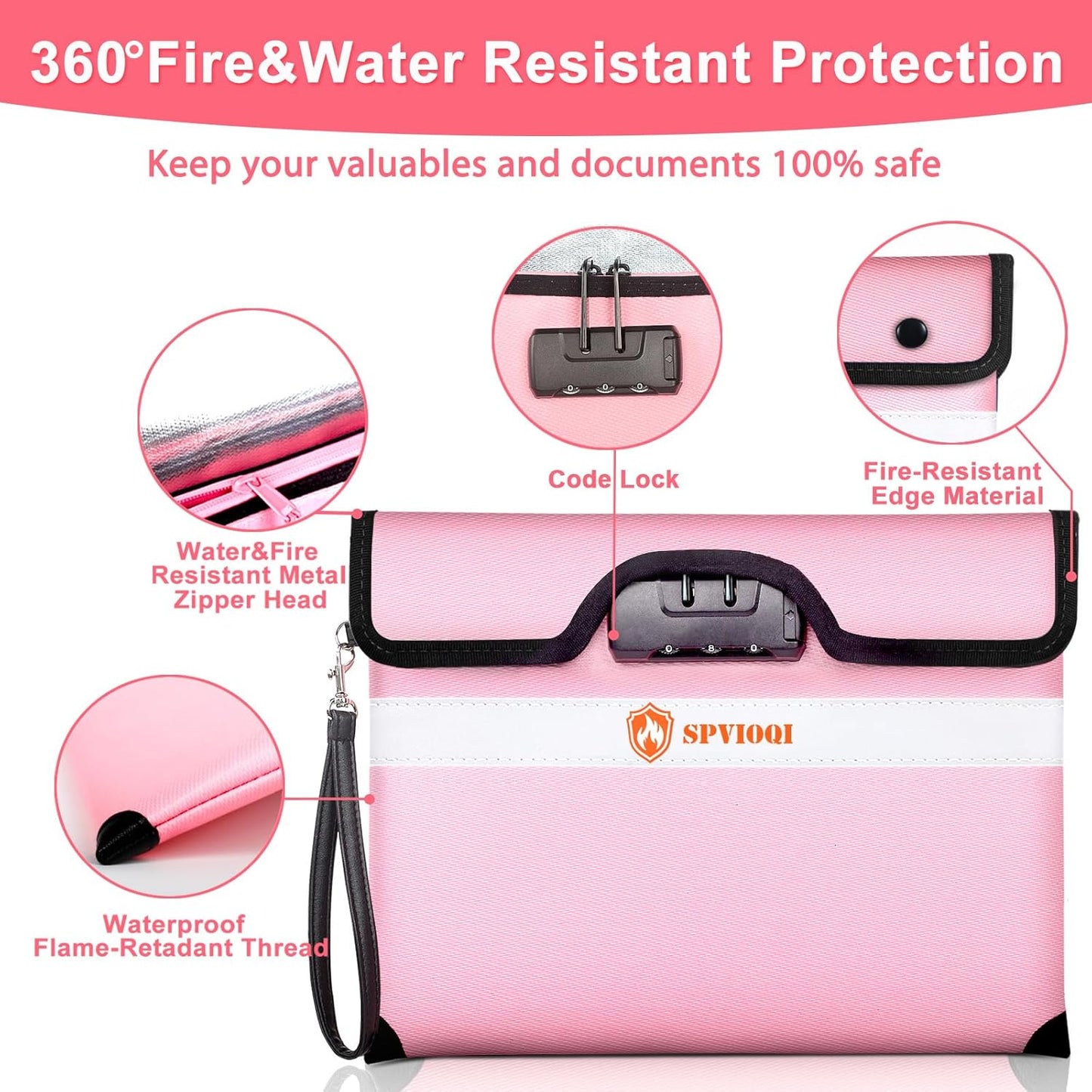 SPVIOQI 6500°F Upgraded Fireproof Document Bag with Lock, Fireproof Money Bag for Cash w. Zipper/Reflective Strip, 10Layers of Heat Insulated Materials, Water Resistant Fireproof Bag for Documents