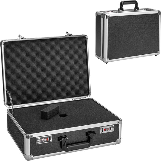 Combination Lock Box - Locking Storage Case with Customizable Foam, 16.9" Portable Lockable Case for Personal Items, Valuables, Documents, Briefcase for Jewelry, Cash, Medications, Black
