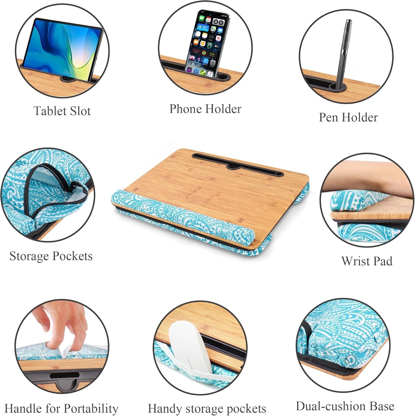 Lap Desk,Fits up to 15.6 inch Laptop Bed Table Computer with Soft Pillow and Storage Bag,Gaming Tray and Writing Tray on Bed for Home Office(2-Beige)