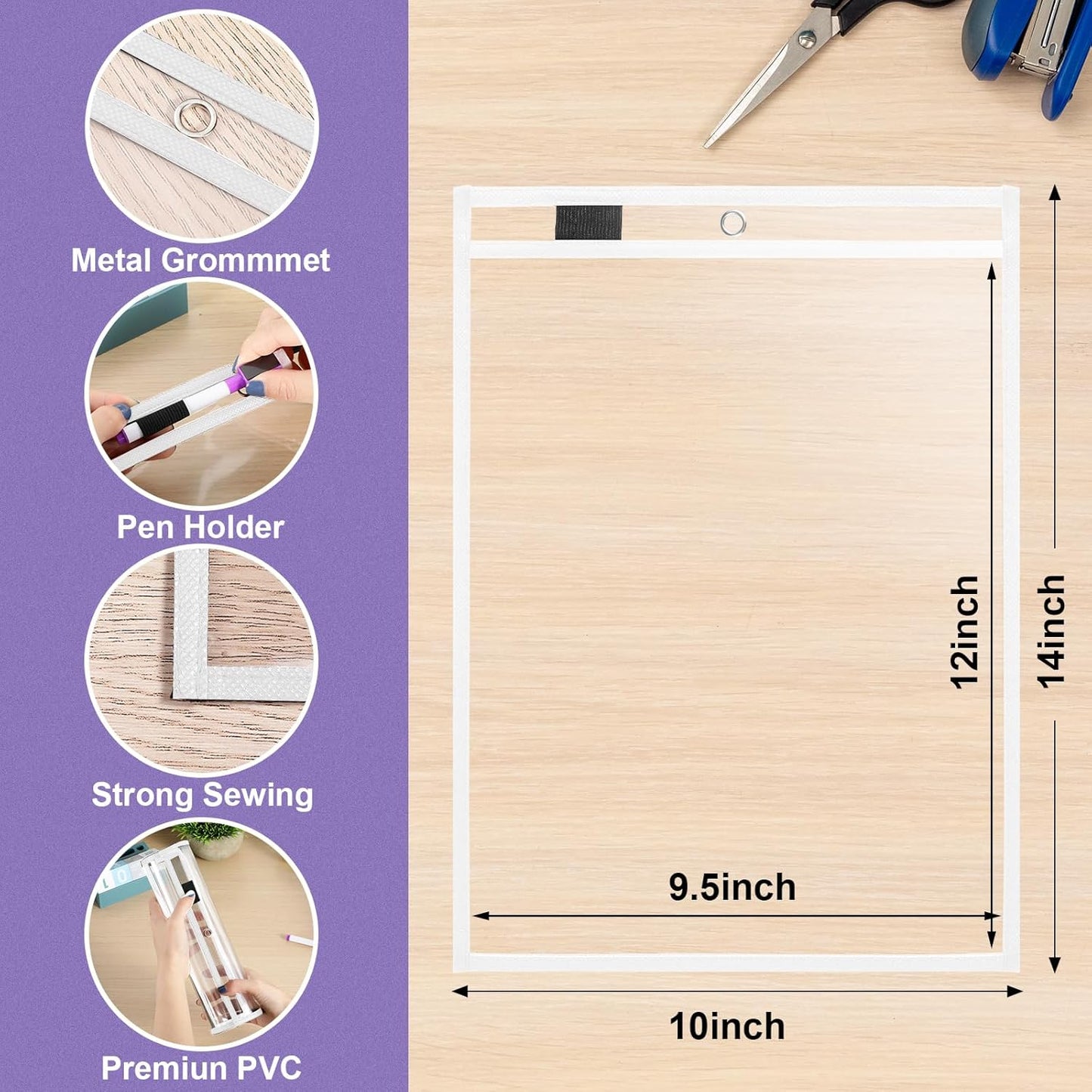 Nezyo Dry Erase Pockets Plastic Job Ticket Holders Shop Holder Order Pockets Clear Sleeves Tickets Folders Plastic Sleeves Paper Teacher Supplies for Classroom(14 x 10 in,White,50 Pcs)