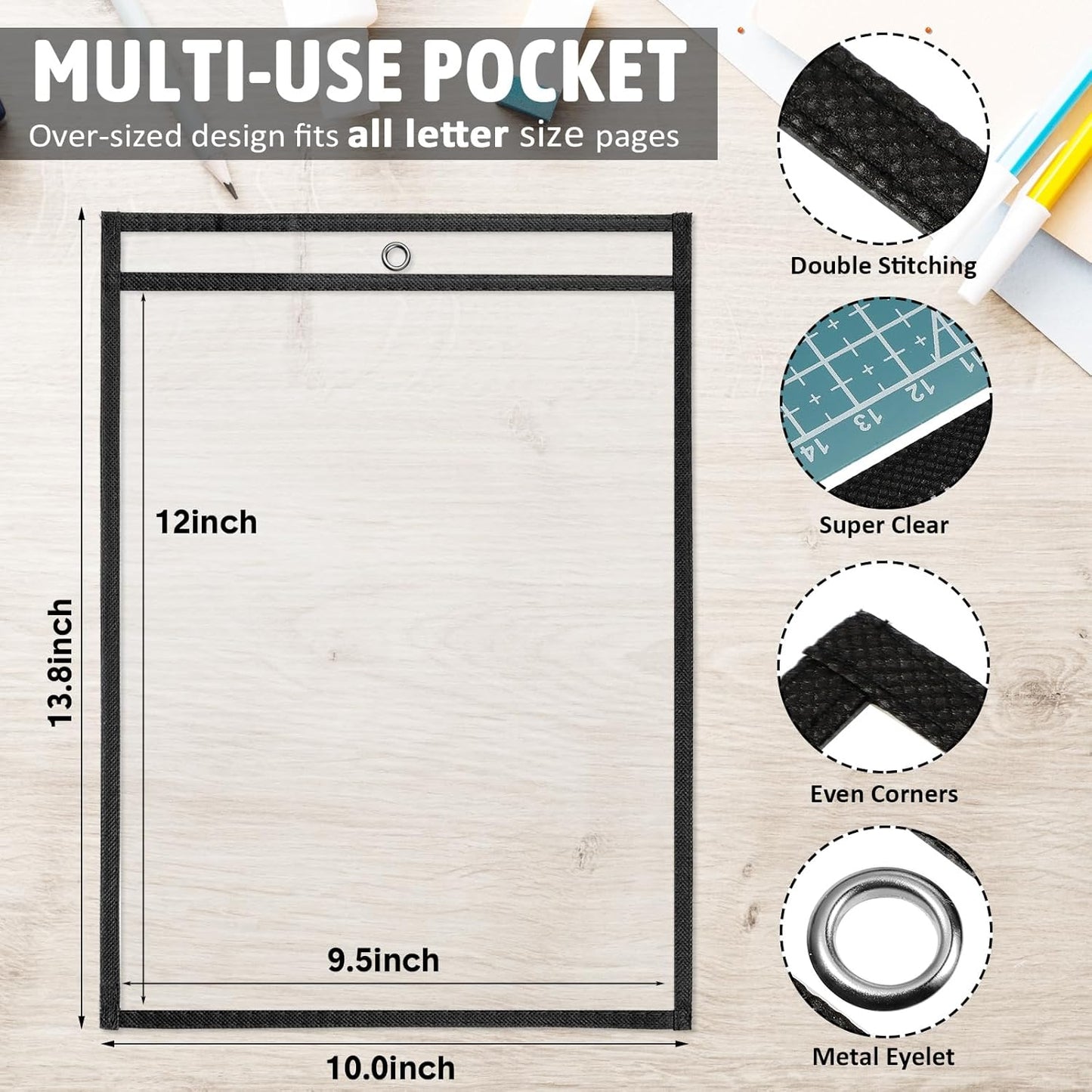 Yunsailing 80 Pack Dry Erase Pockets Job Ticket Holders Black Clear Reusable Dry Erase Shop Order Holder Plastic Ticket Pocket Protector Sleeves for Work Office Organization(10'' X 14'',Vertical)