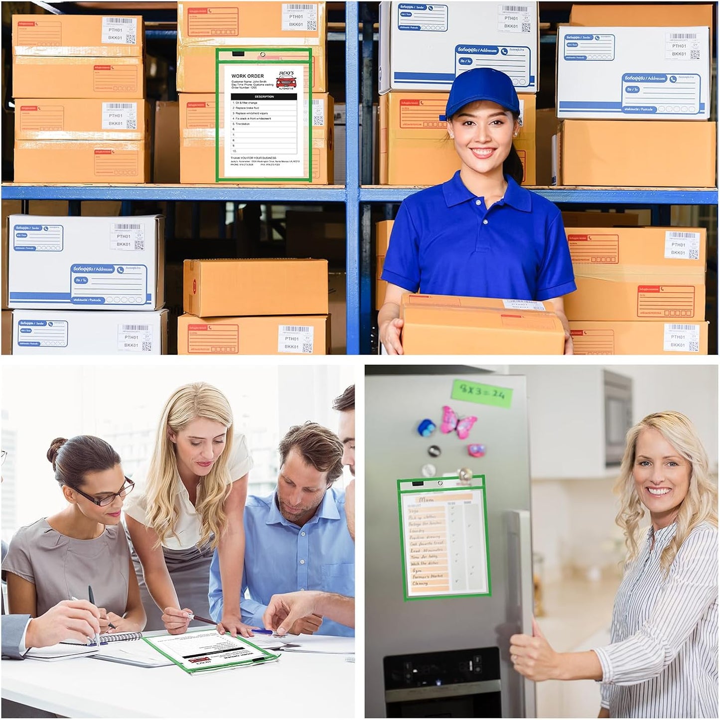 Nezyo Dry Erase Pockets Plastic Job Ticket Holders Shop Holder Order Pockets Clear Sleeves Tickets Folders Plastic Sleeves Paper Teacher Supplies for Classroom(12 x 9.5 in,Green,50 Pcs)