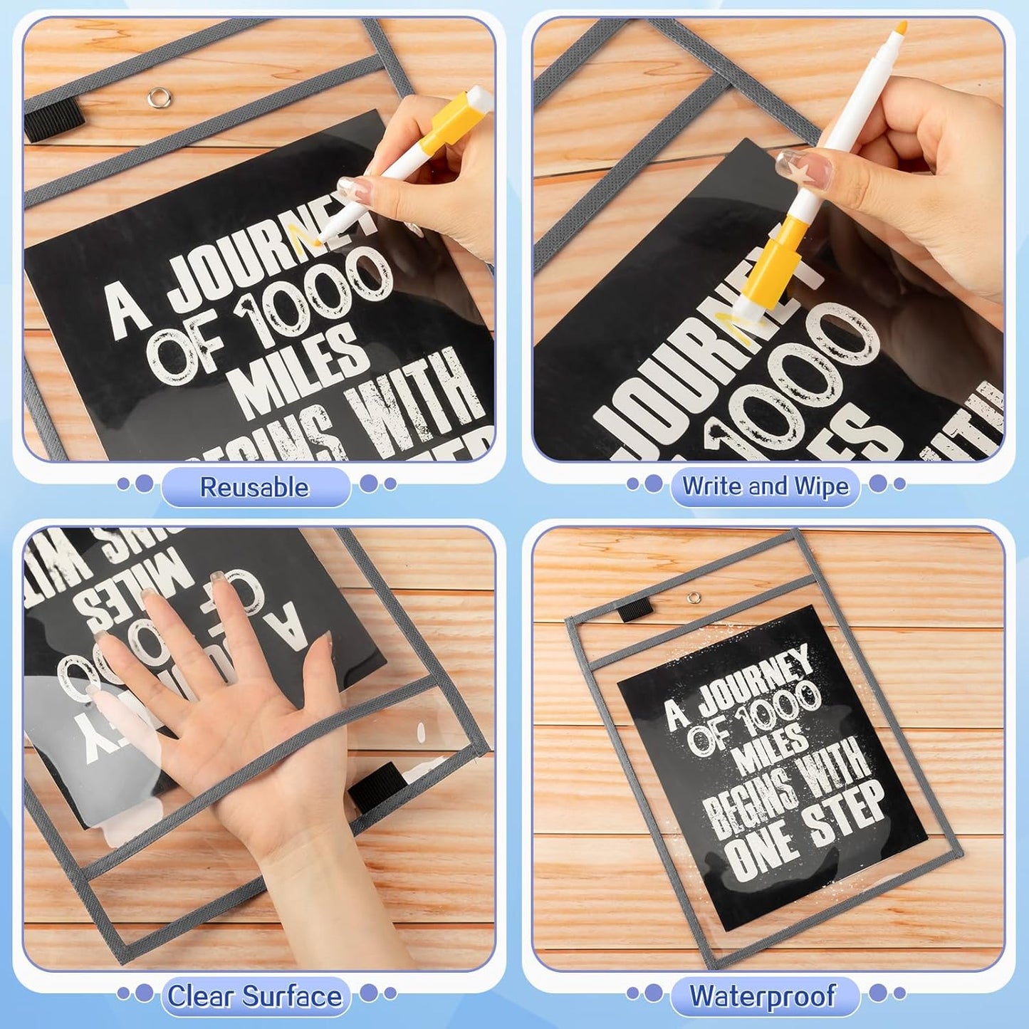 Seajan 120 Pcs Clear Dry Erase Pockets Plastic Sleeves for Paper 14 x 10 Inch Reusable Document Holder Shop Ticket Holders Dry Erase Pocket Organizer Teacher Supplies for Classroom (Gray)